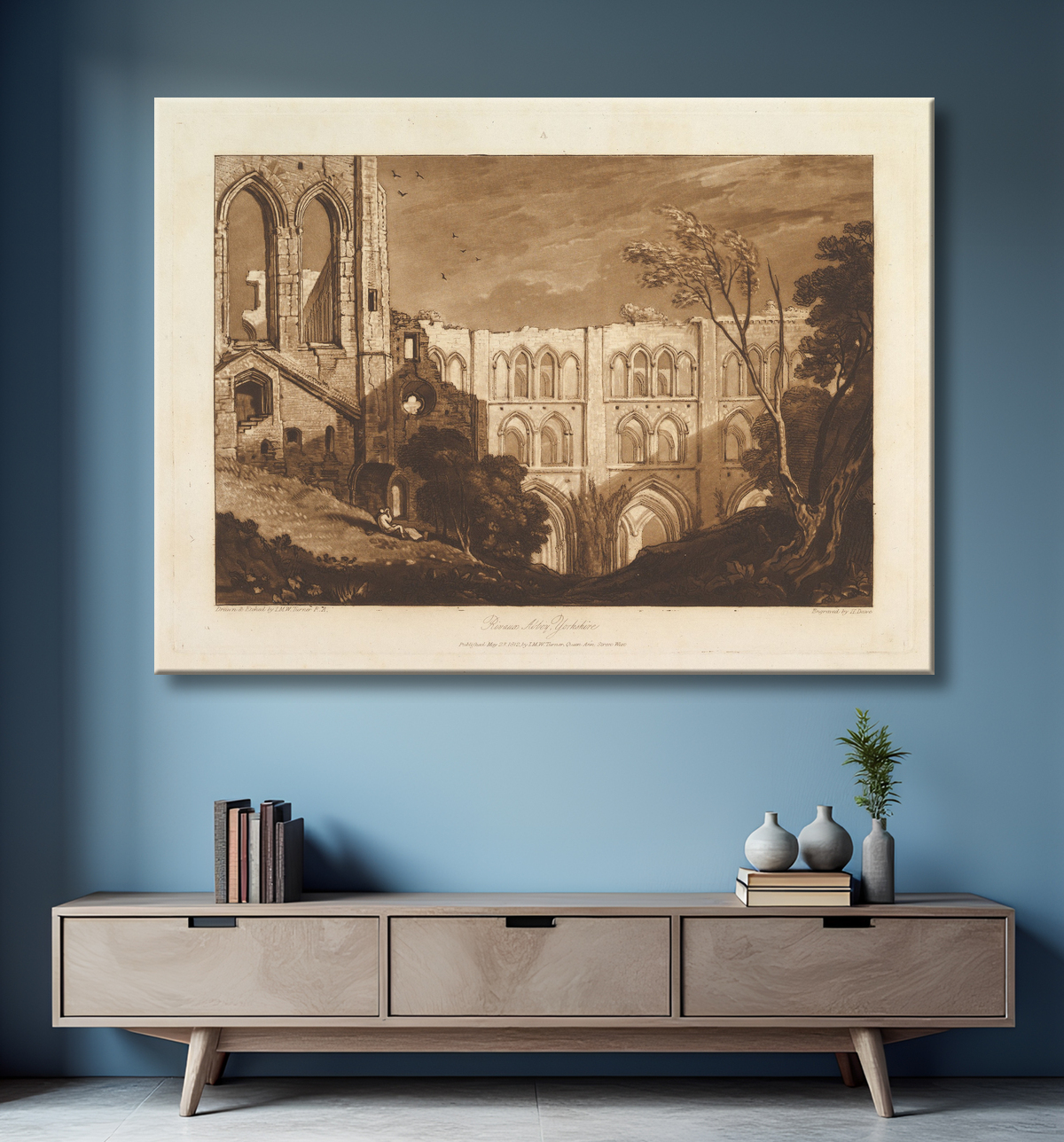 Reproduction Rivaux Abbey, Yorkshire (Liber Studiorum, part X, plate 51) de Joseph Mallord William Turner avec decor
