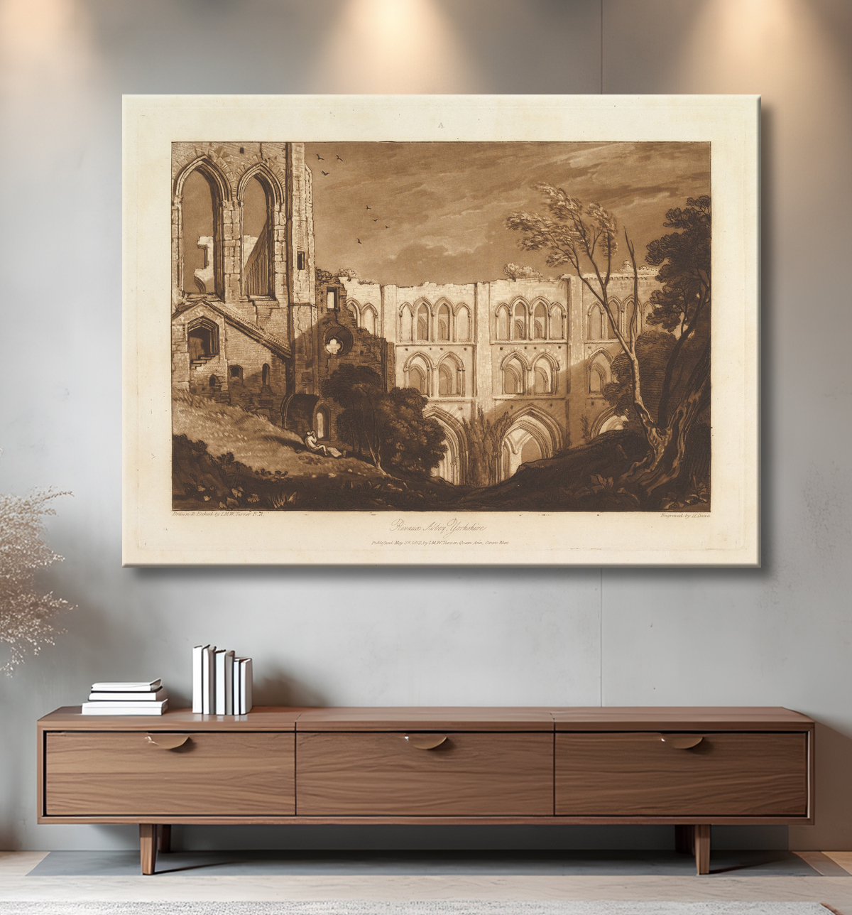 Reproduction Rivaux Abbey, Yorkshire (Liber Studiorum, part X, plate 51) de Joseph Mallord William Turner avec decor