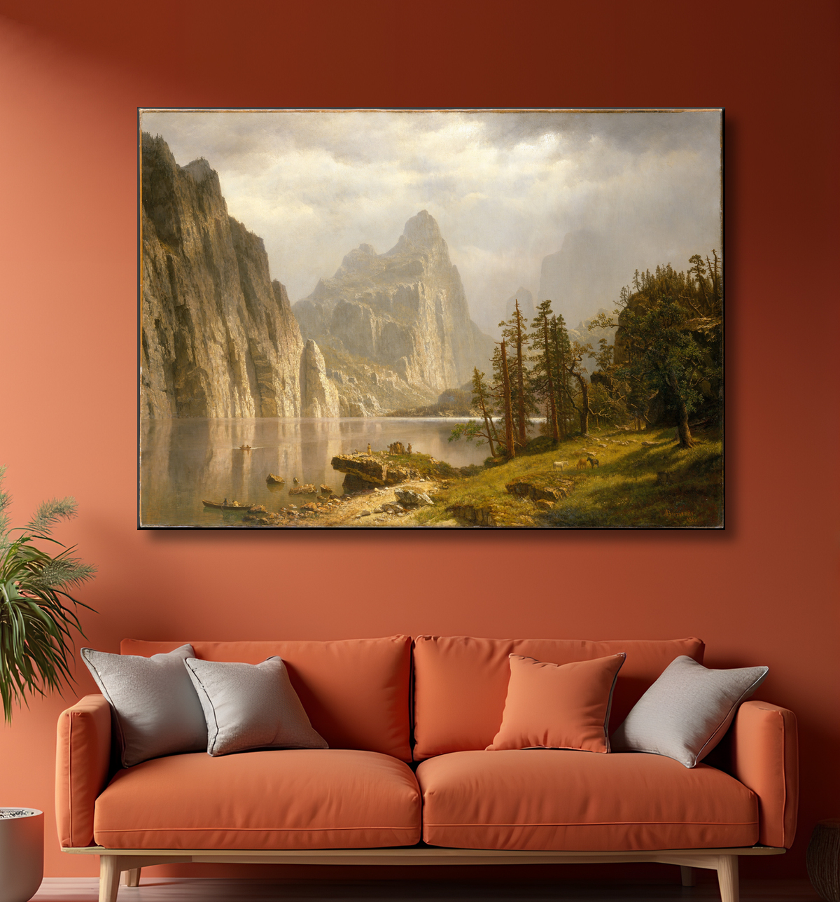 Reproduction Rivière Merced, vallée de Yosemite de Albert Bierstadt avec decor