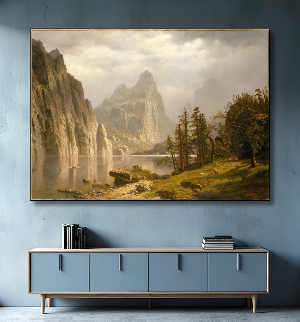 Reproduction Rivière Merced, vallée de Yosemite de Albert Bierstadt avec decor