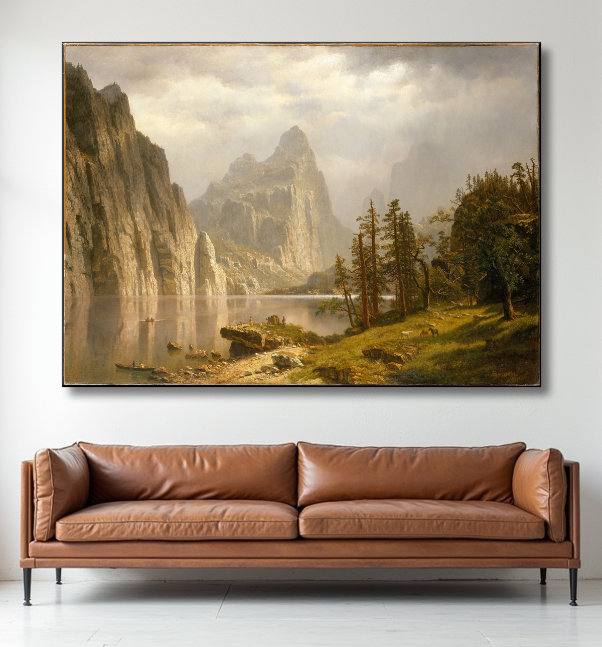 Reproduction Rivière Merced, vallée de Yosemite de Albert Bierstadt avec decor