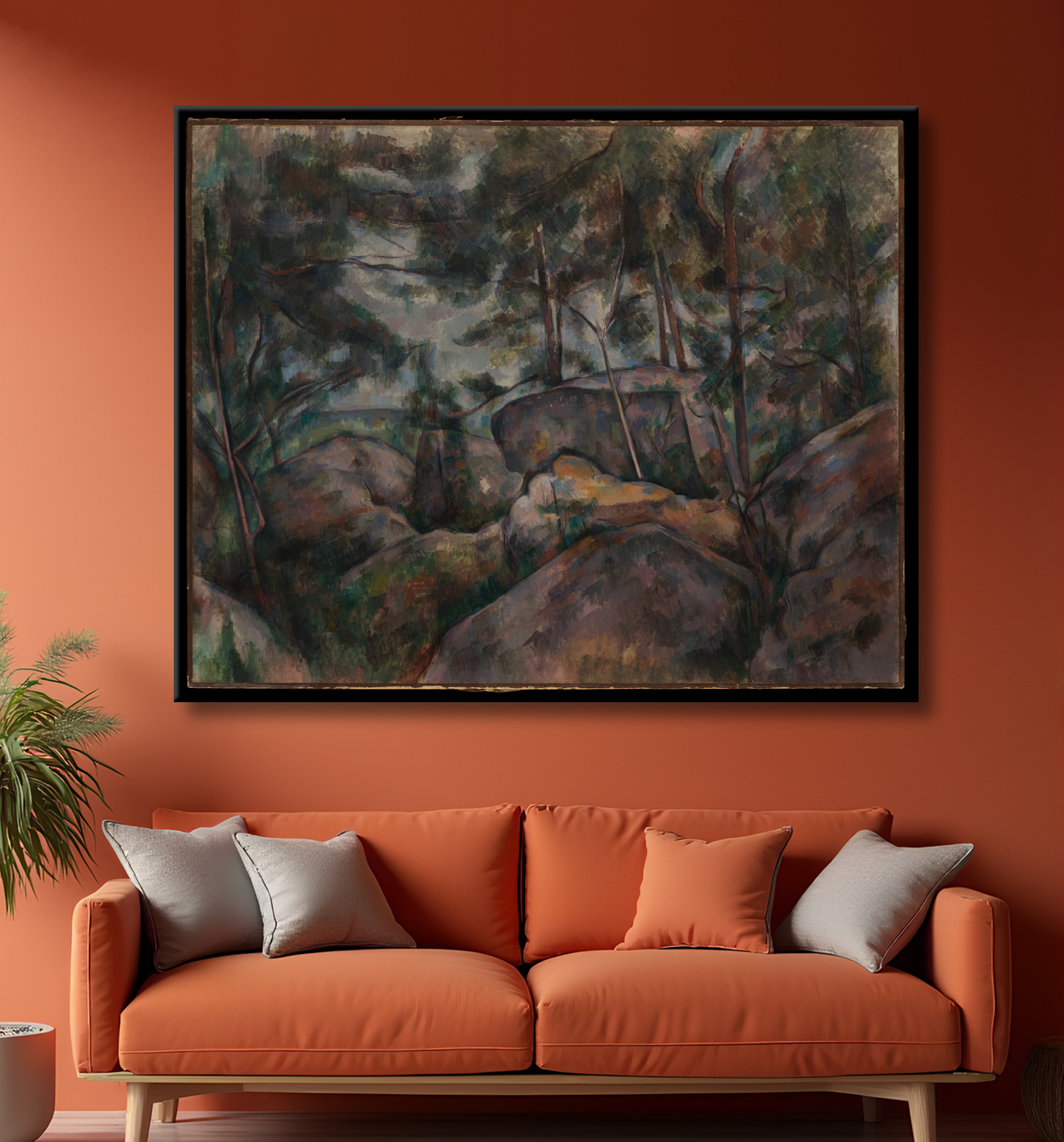 Reproduction Rochers dans la forêt de Paul Cézanne avec decor