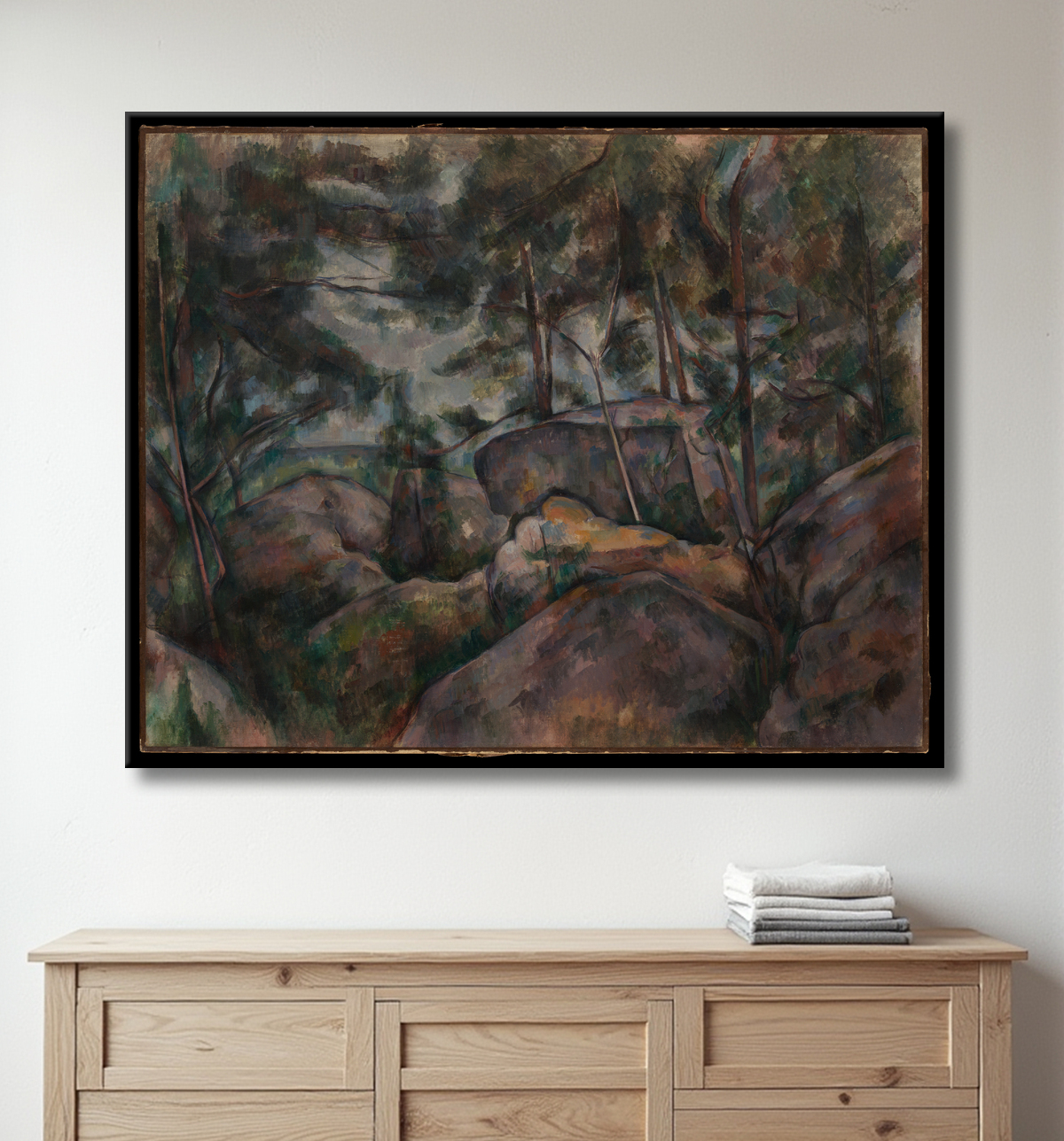 Reproduction Rochers dans la forêt de Paul Cézanne avec decor