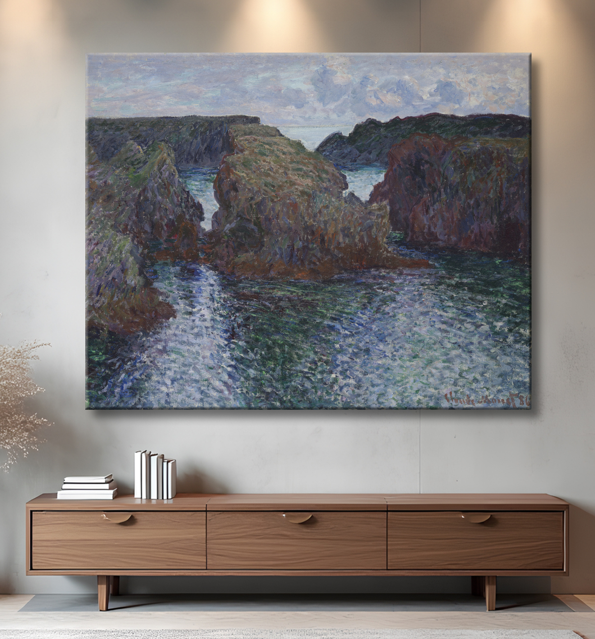 Reproduction Rocks at Port-Goulphar, Belle-Île de Claude Monet avec decor