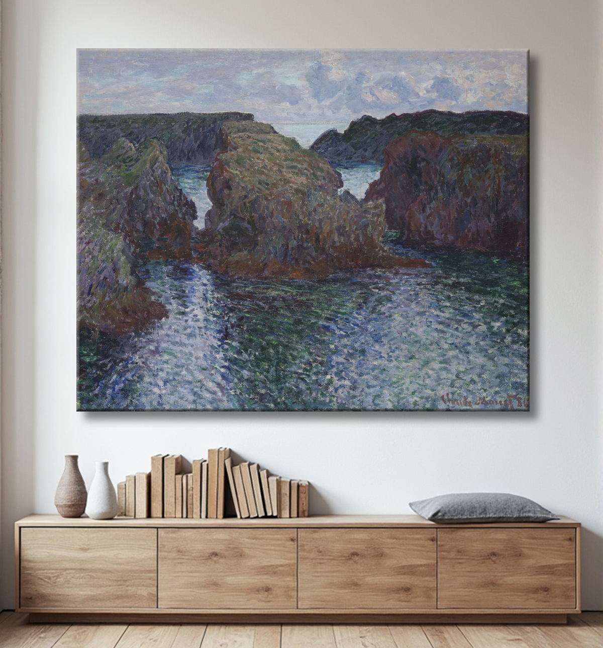 Reproduction Rocks at Port-Goulphar, Belle-Île de Claude Monet avec decor