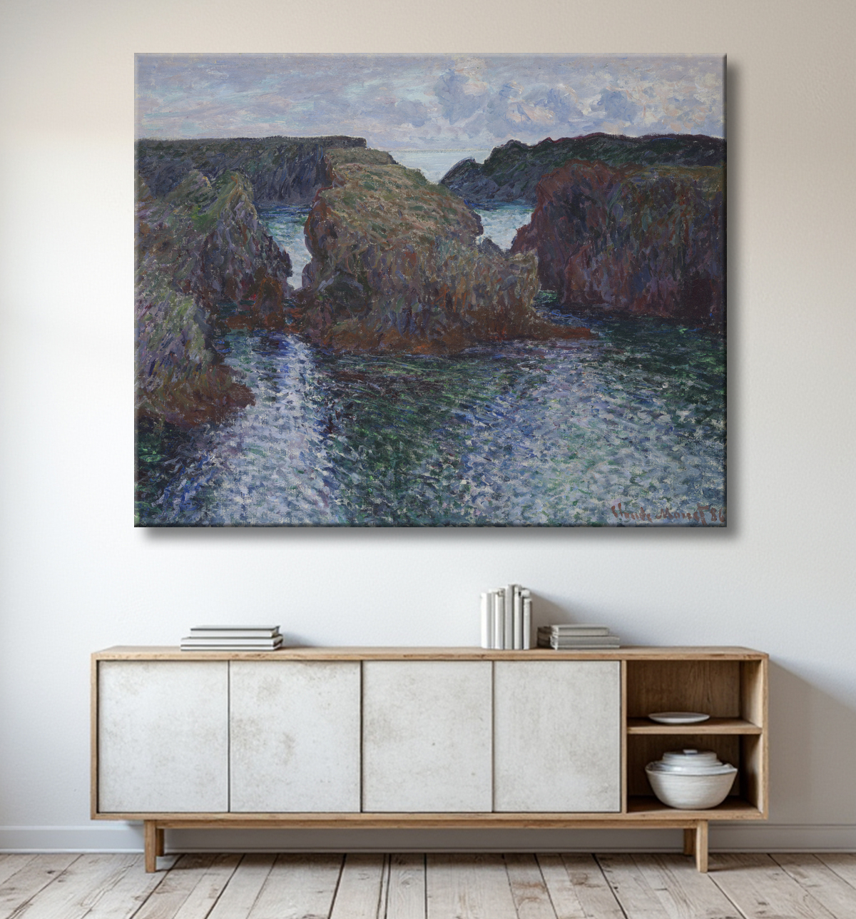 Reproduction Rocks at Port-Goulphar, Belle-Île de Claude Monet avec decor