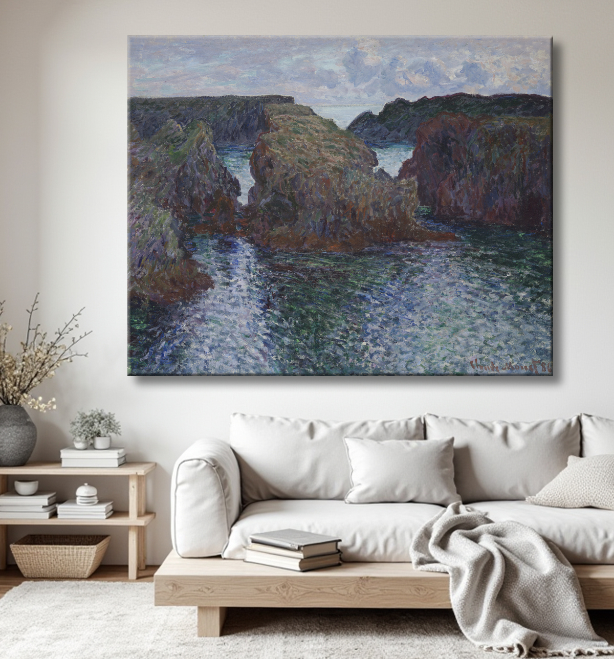 Reproduction Rocks at Port-Goulphar, Belle-Île de Claude Monet avec decor