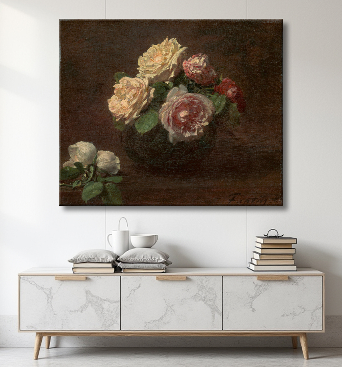 Reproduction Roses dans un bol de Henri Fantin-Latour avec decor