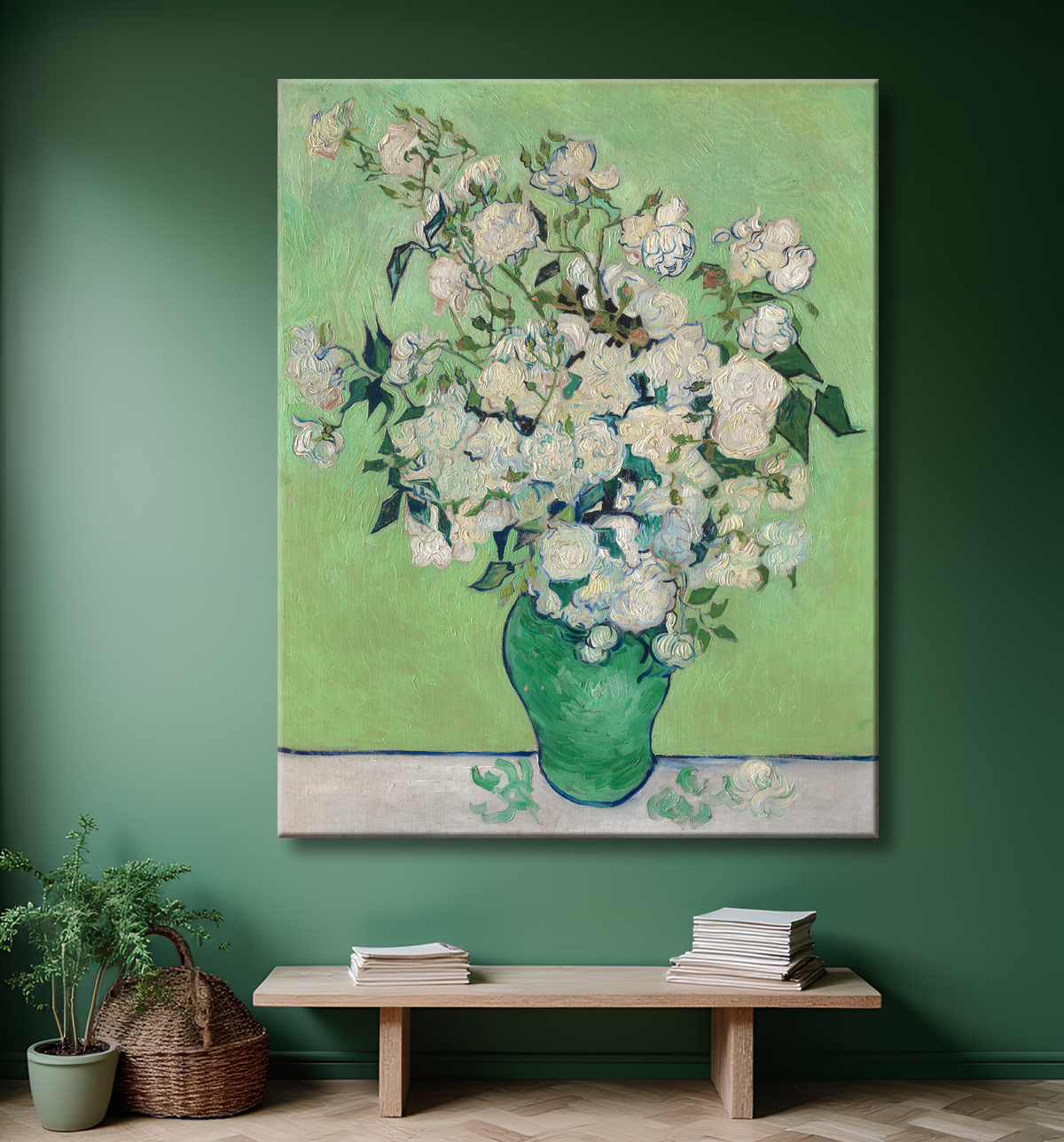 Reproduction Van Gogh : tableau les Roses avec decor