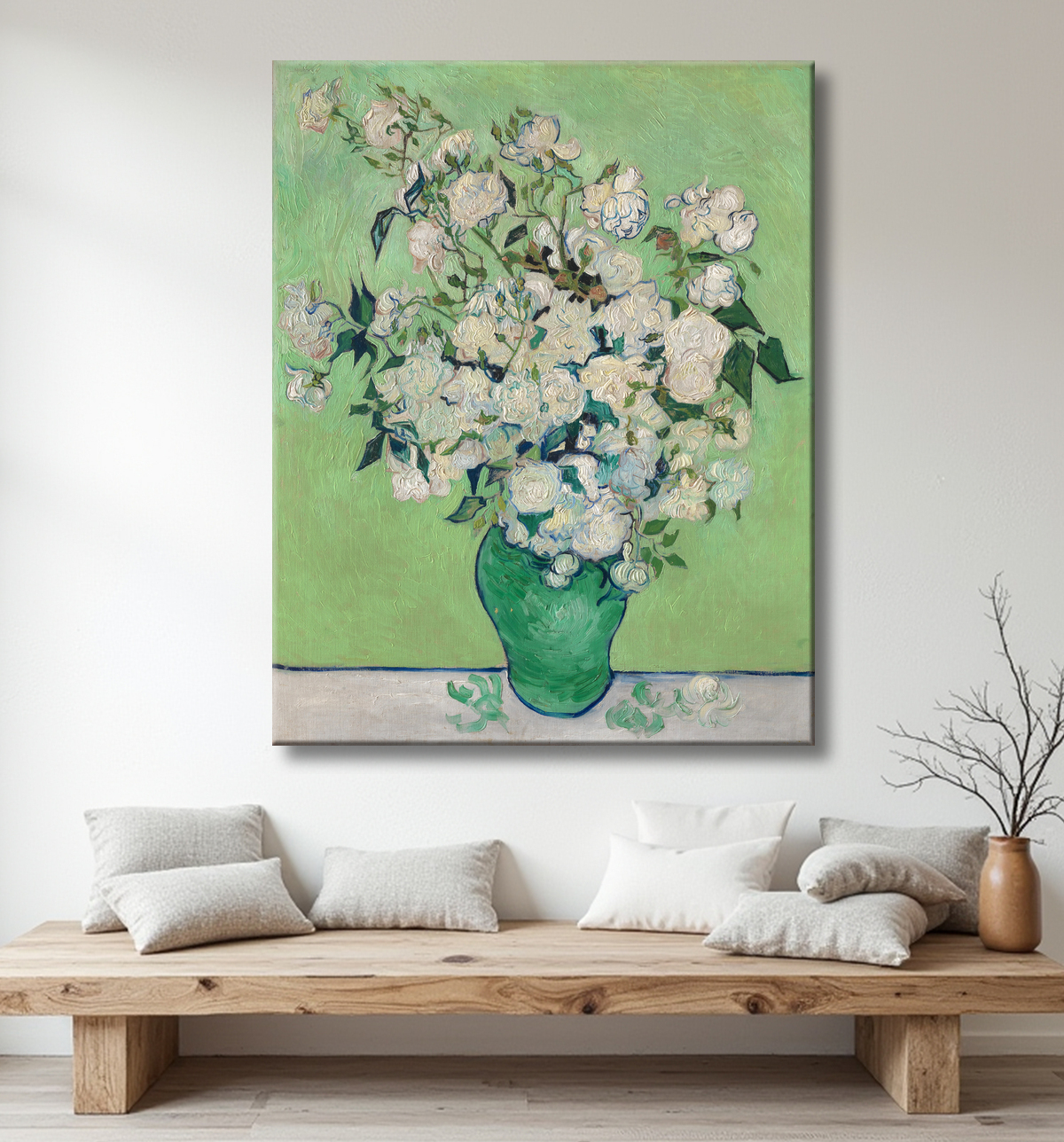 Reproduction Van Gogh : tableau les Roses avec decor