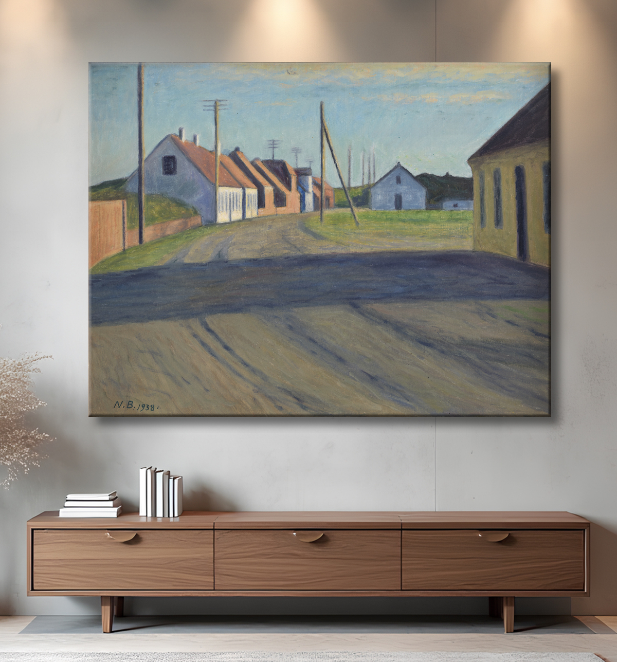 Reproduction Route dans une petite ville. Strande de Bjerre, Niels avec decor