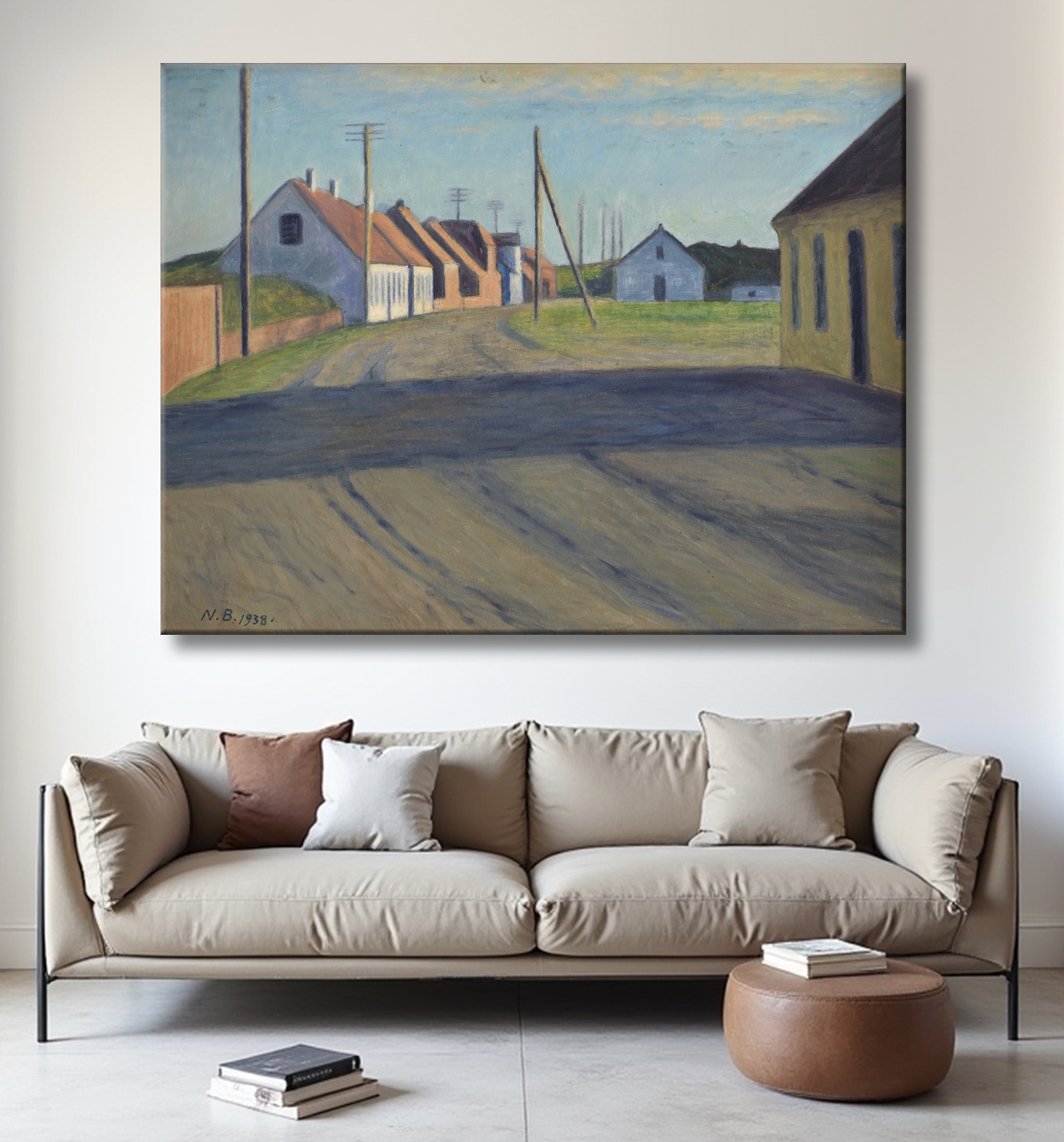 Reproduction Route dans une petite ville. Strande de Bjerre, Niels avec decor
