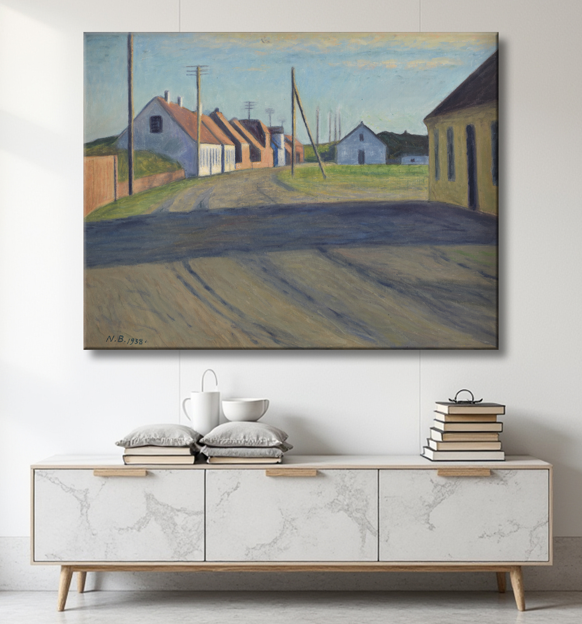 Reproduction Route dans une petite ville. Strande de Bjerre, Niels avec decor