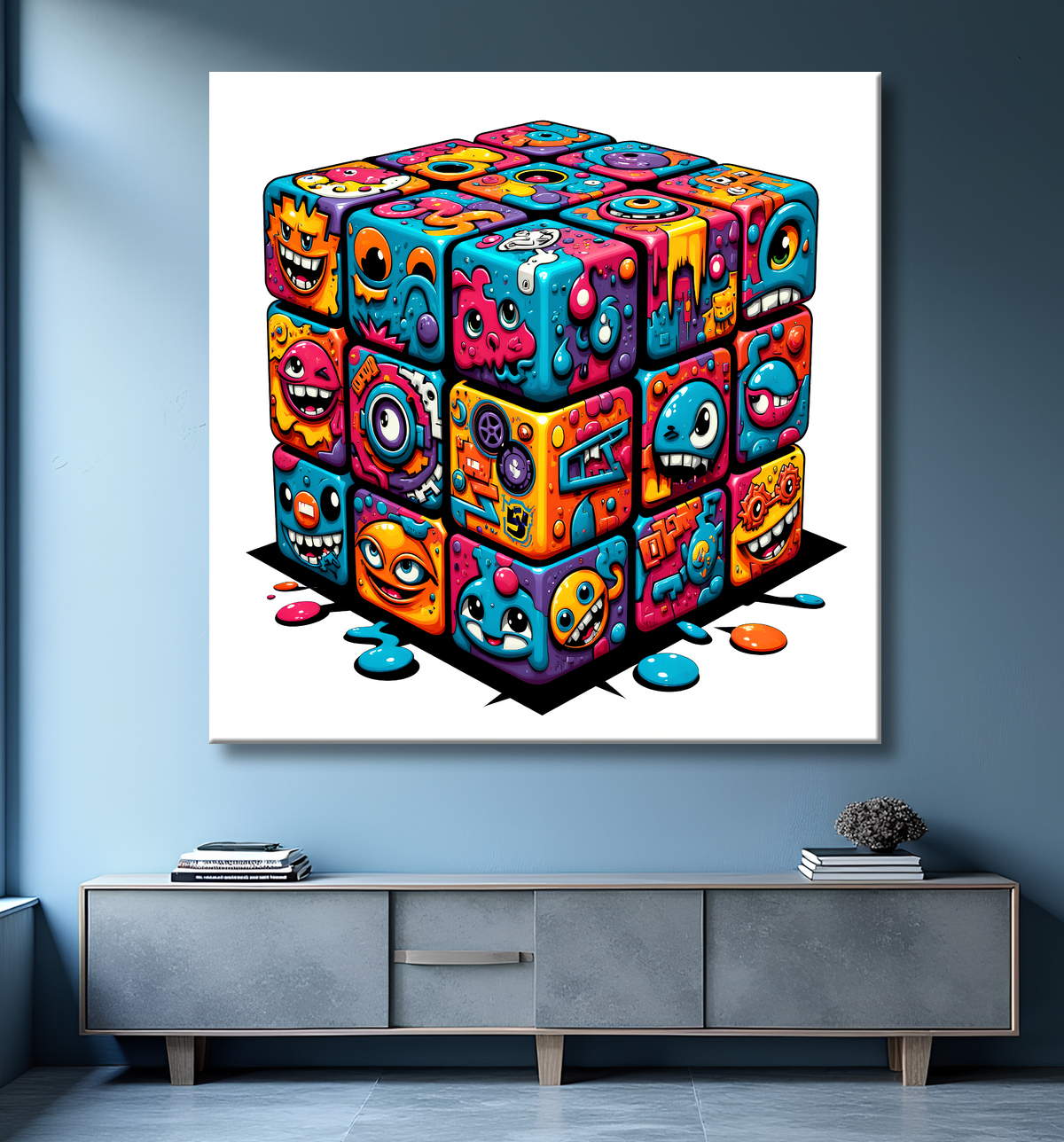 Tableau Rubik's Cube street art avec decor