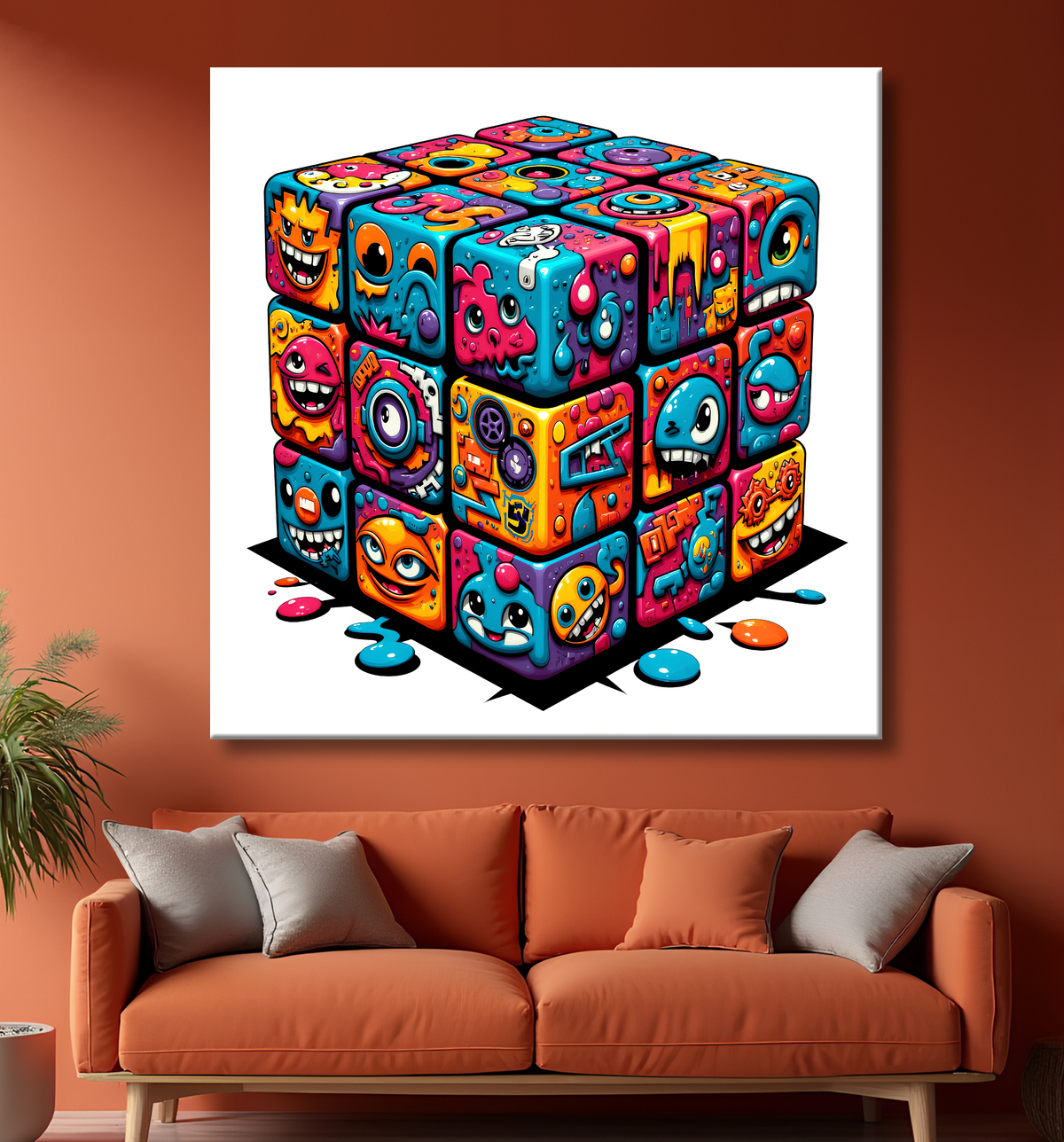 Tableau Rubik's Cube street art avec decor