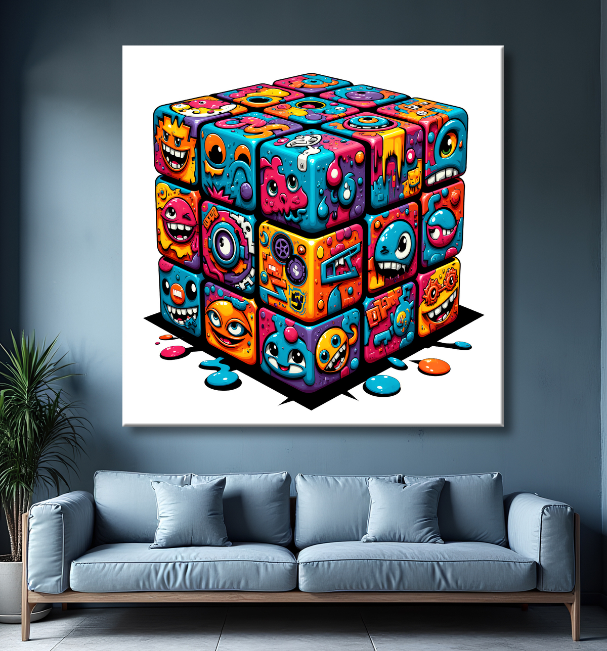 Tableau Rubik's Cube street art avec decor