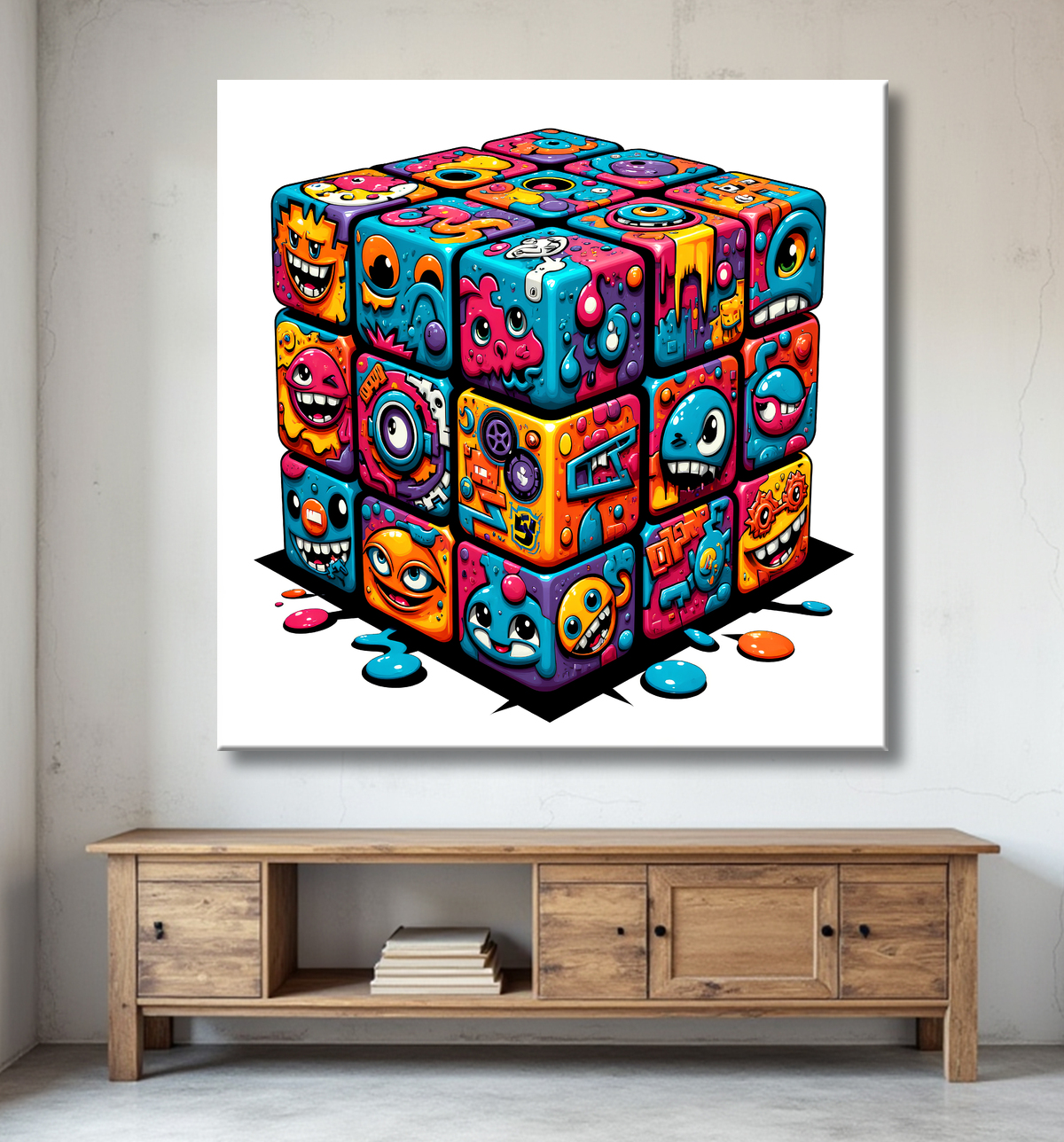 Tableau Rubik's Cube street art avec decor
