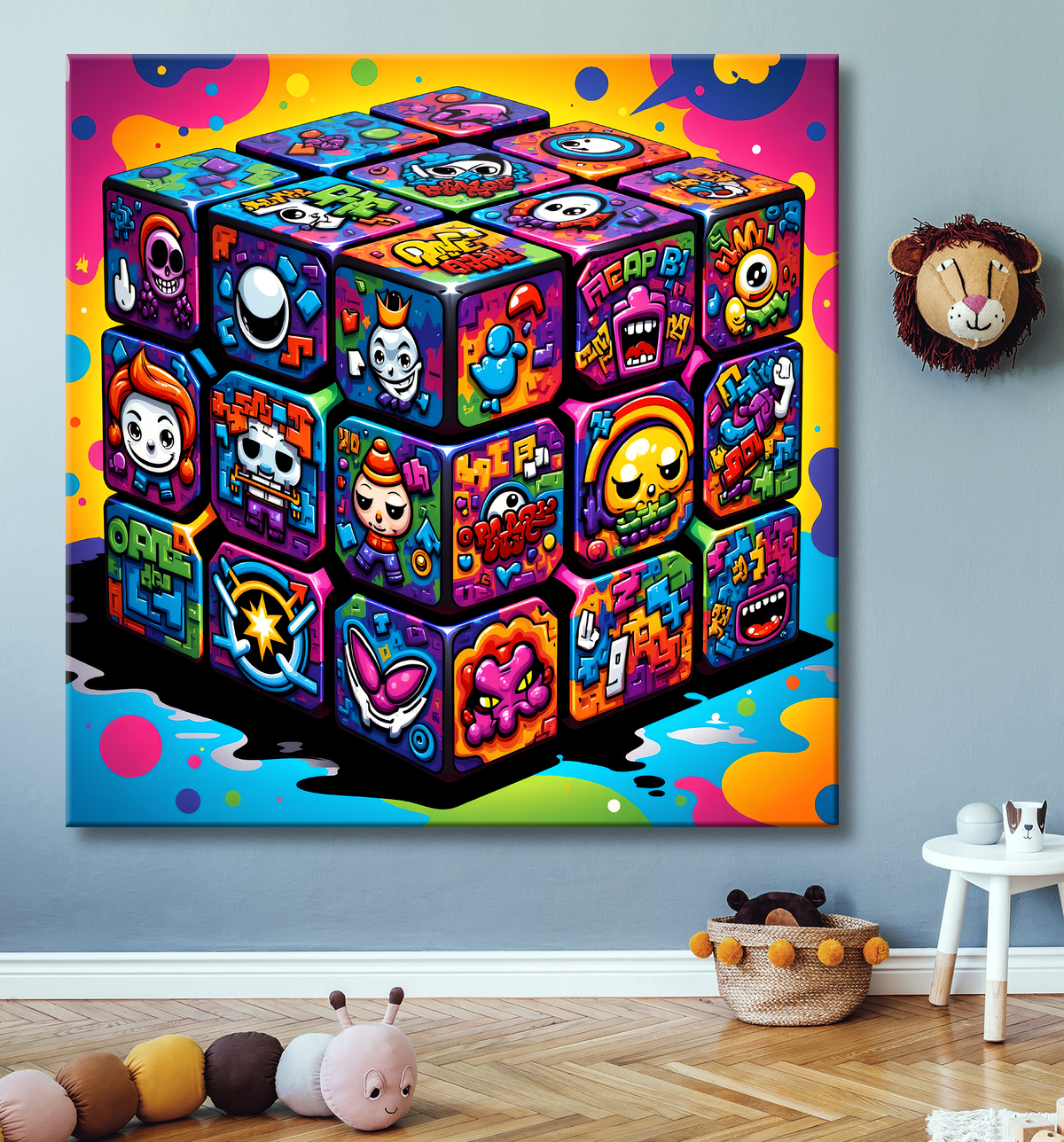 Tableau Rubik's Cube street art avec decor