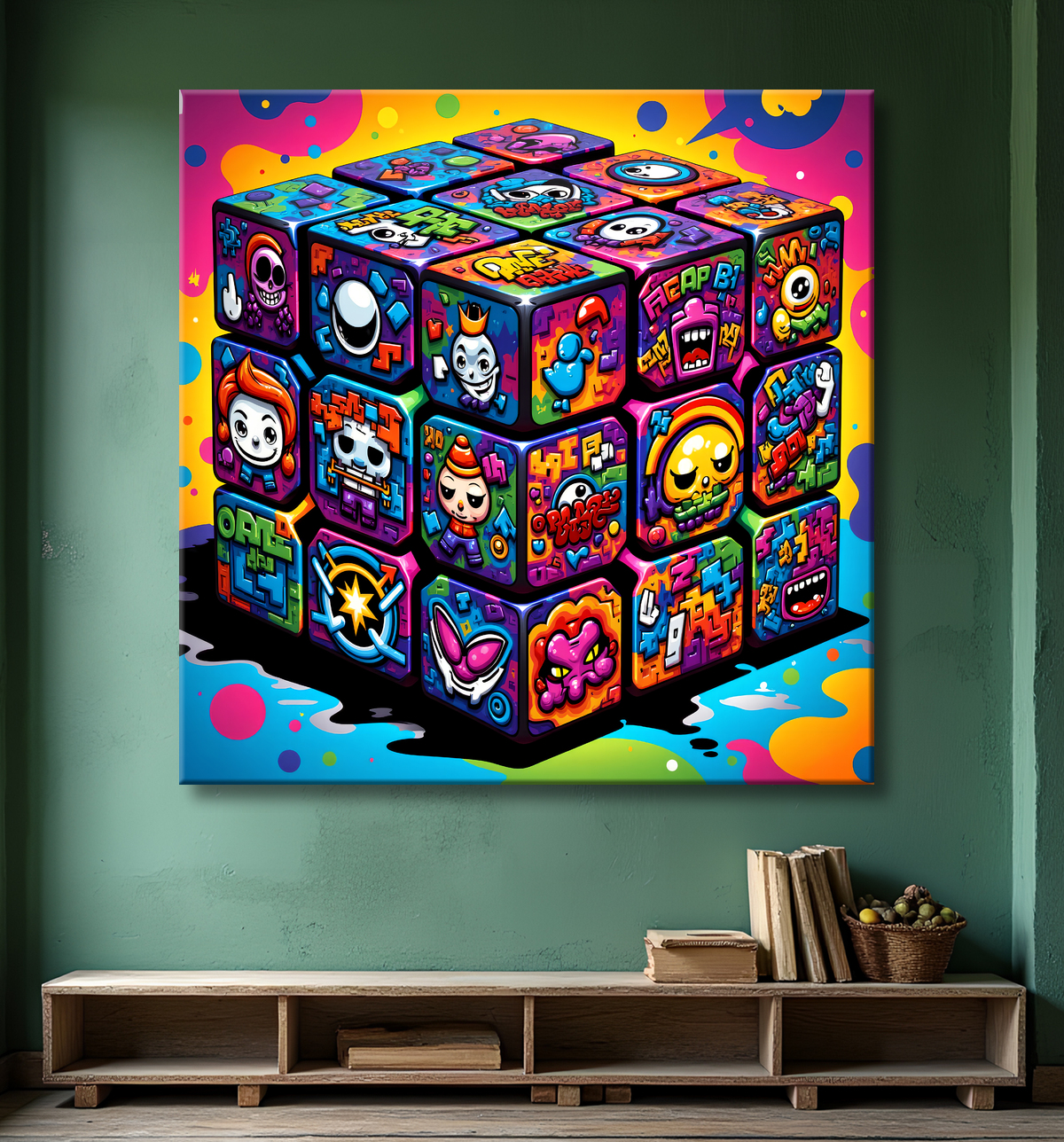 Tableau Rubik's Cube street art avec decor