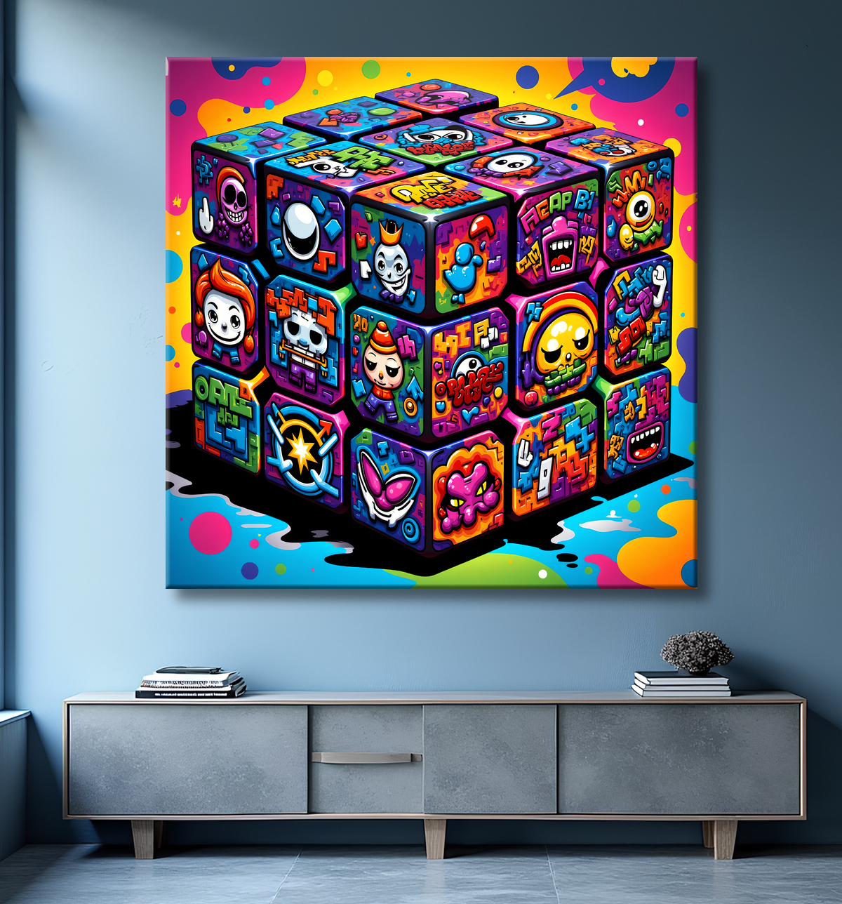 Tableau Rubik's Cube street art avec decor