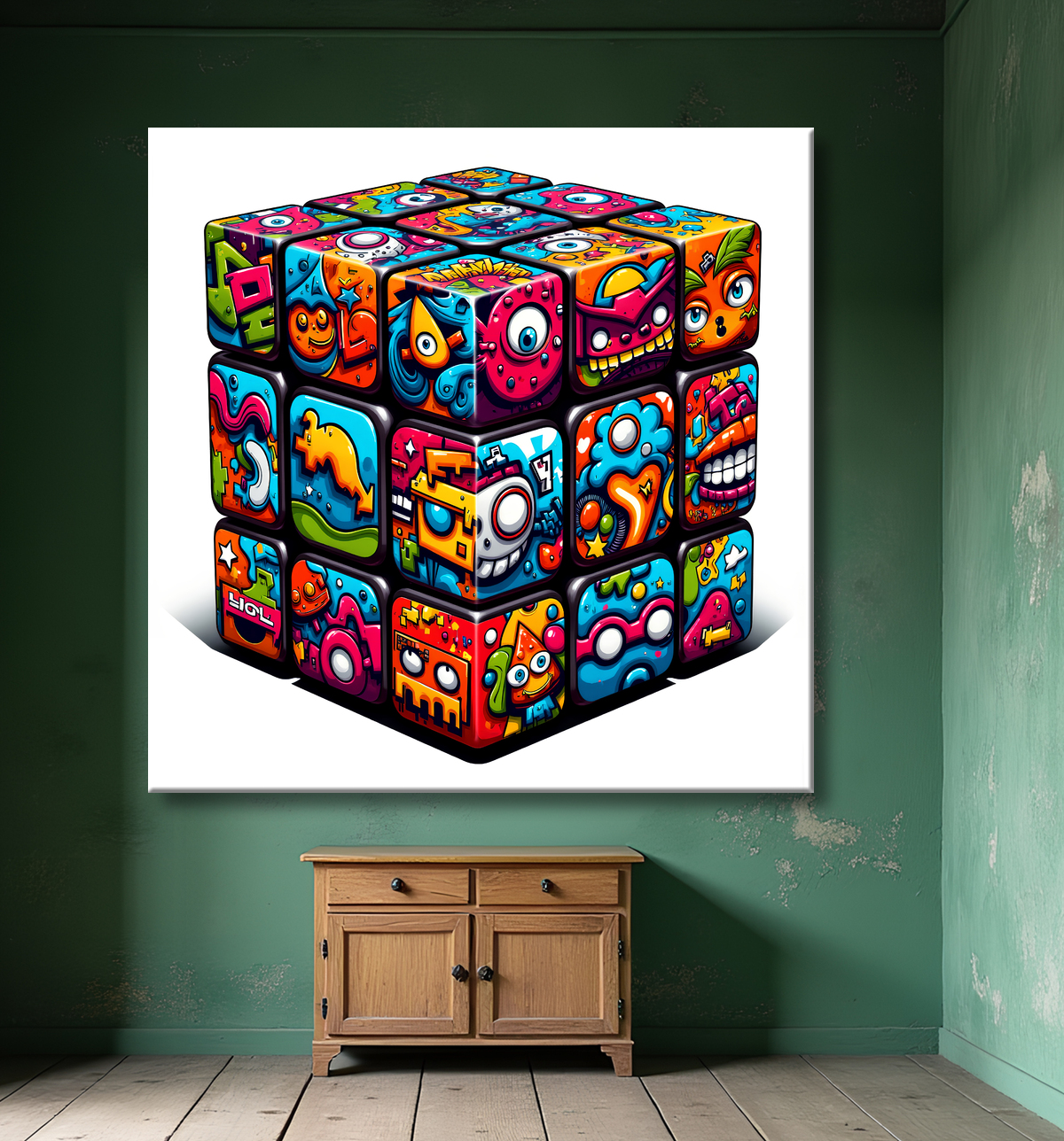 Tableau Rubik's Cube street art avec decor
