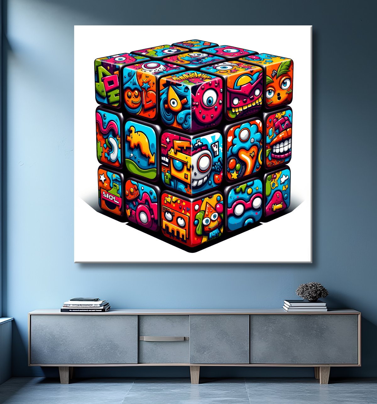 Tableau Rubik's Cube street art avec decor