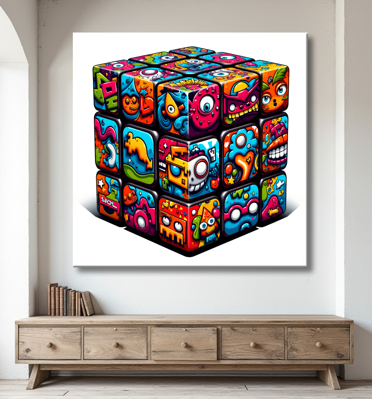 Tableau Rubik's Cube street art avec decor