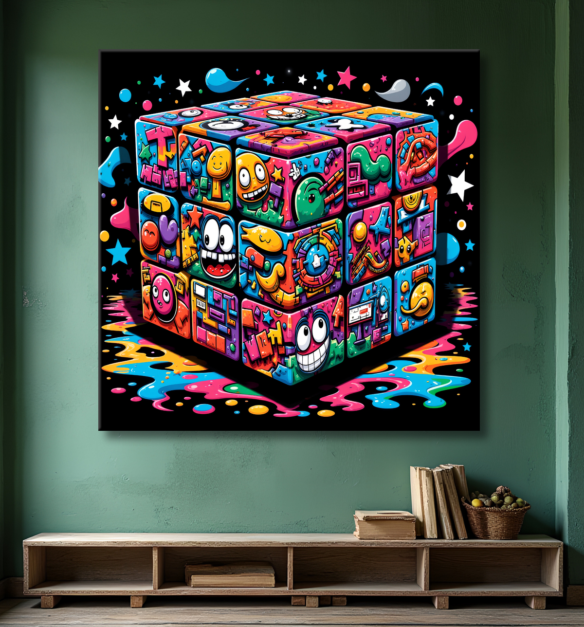 Tableau Rubik's Cube street art avec decor
