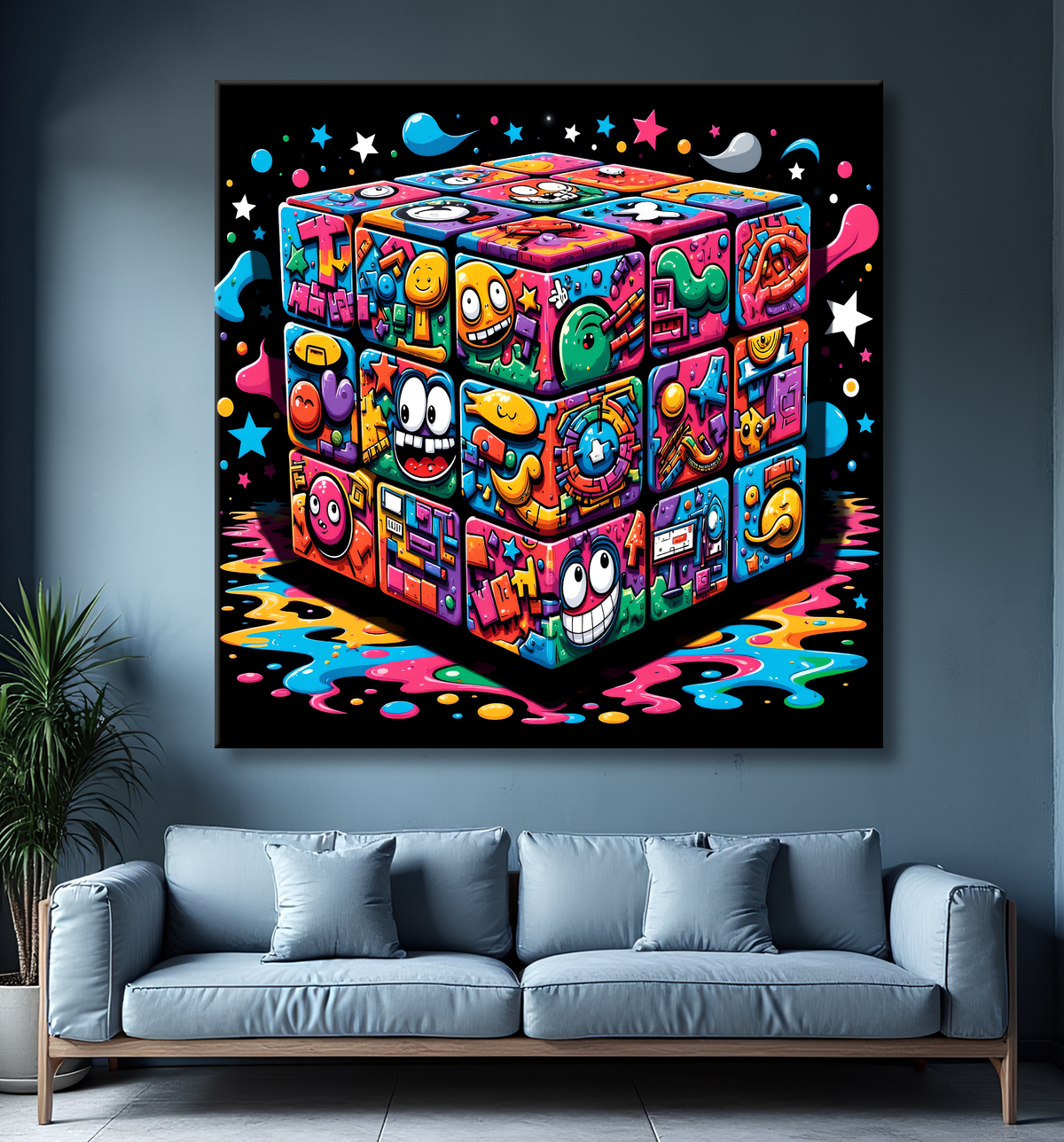 Tableau Rubik's Cube street art avec decor