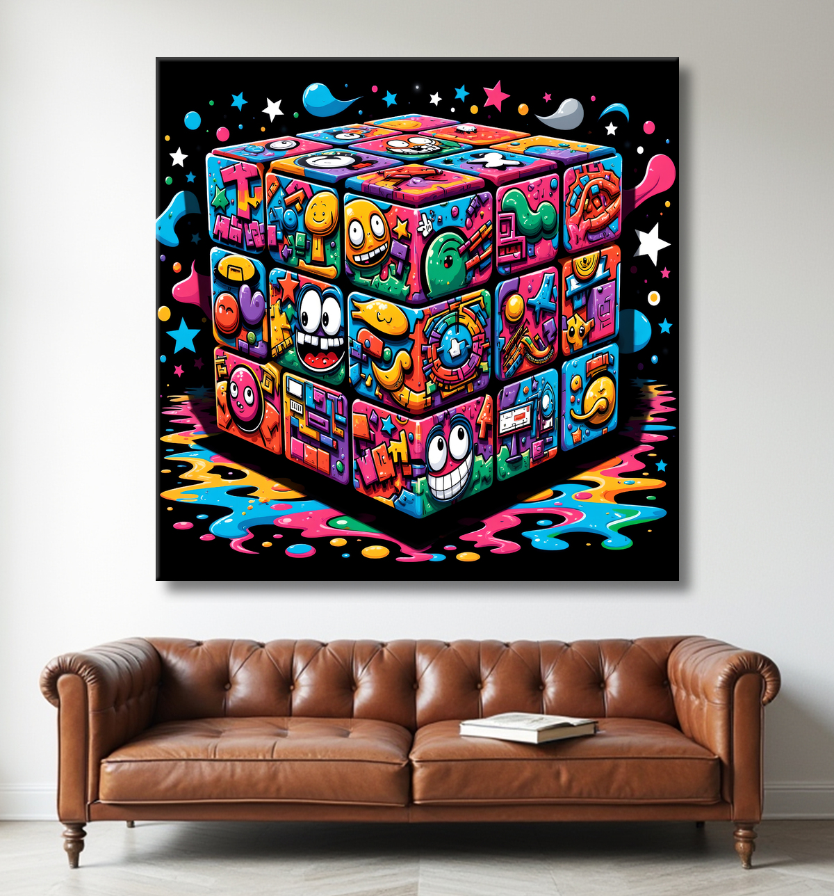 Tableau Rubik's Cube street art avec decor