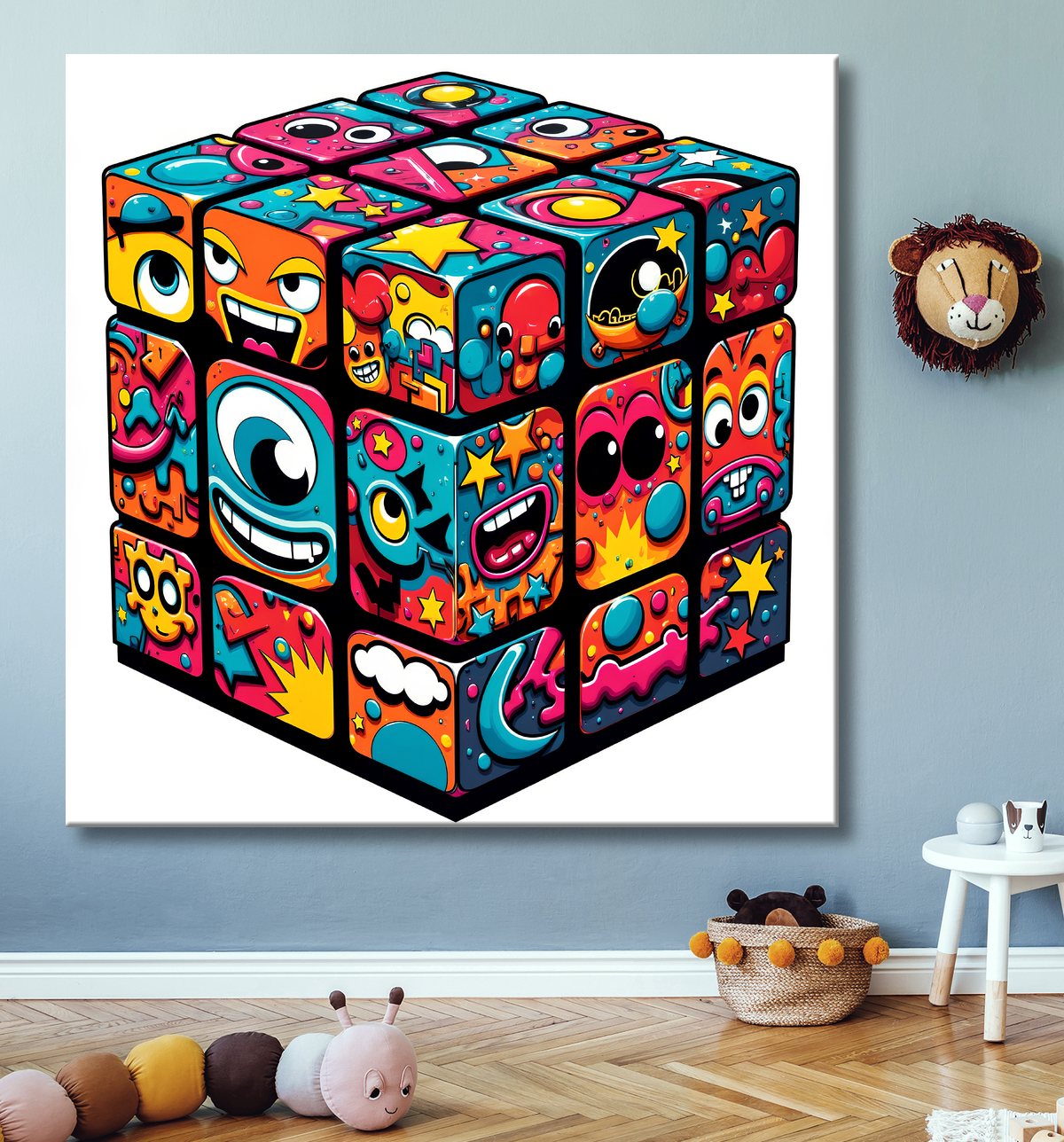 Tableau Rubik's Cube street art avec decor