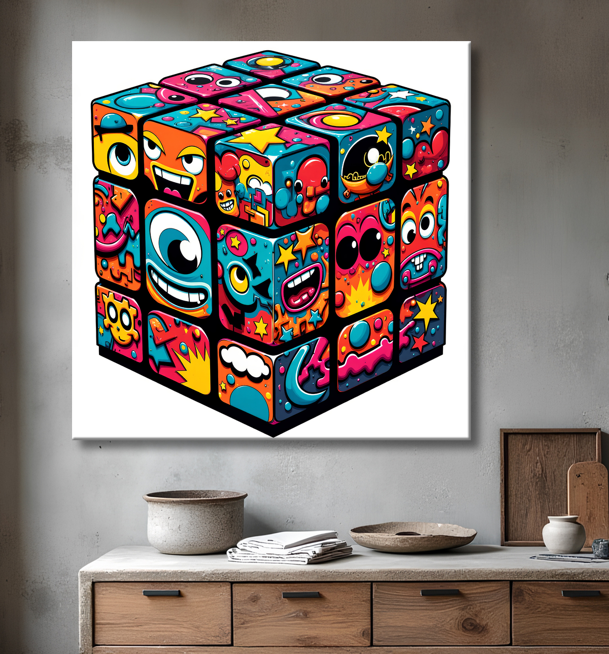 Tableau Rubik's Cube street art avec decor
