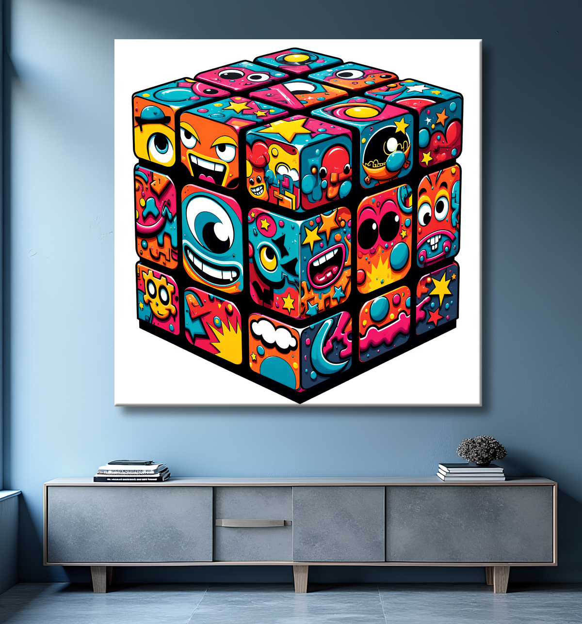 Tableau Rubik's Cube street art avec decor