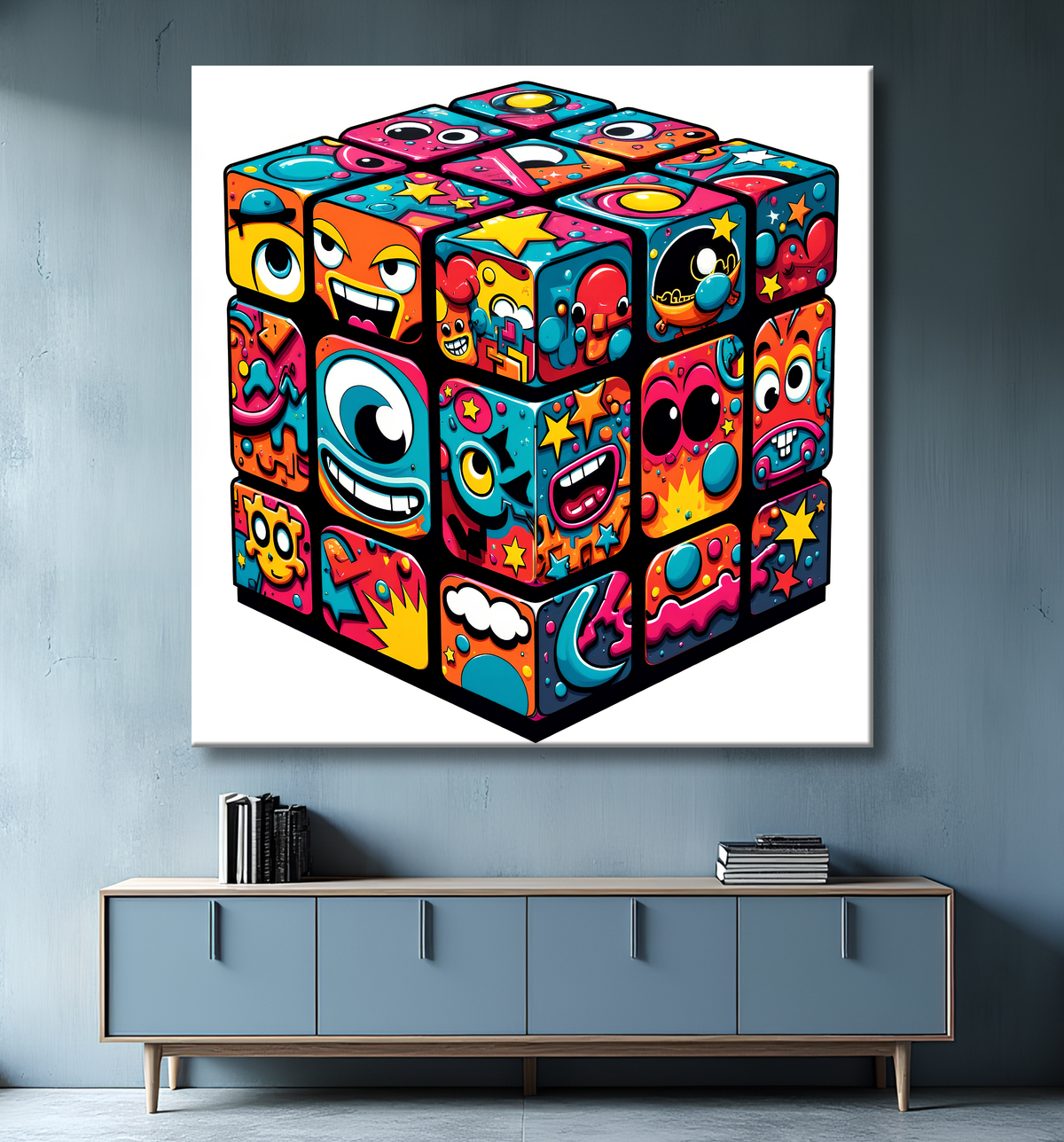 Tableau Rubik's Cube street art avec decor