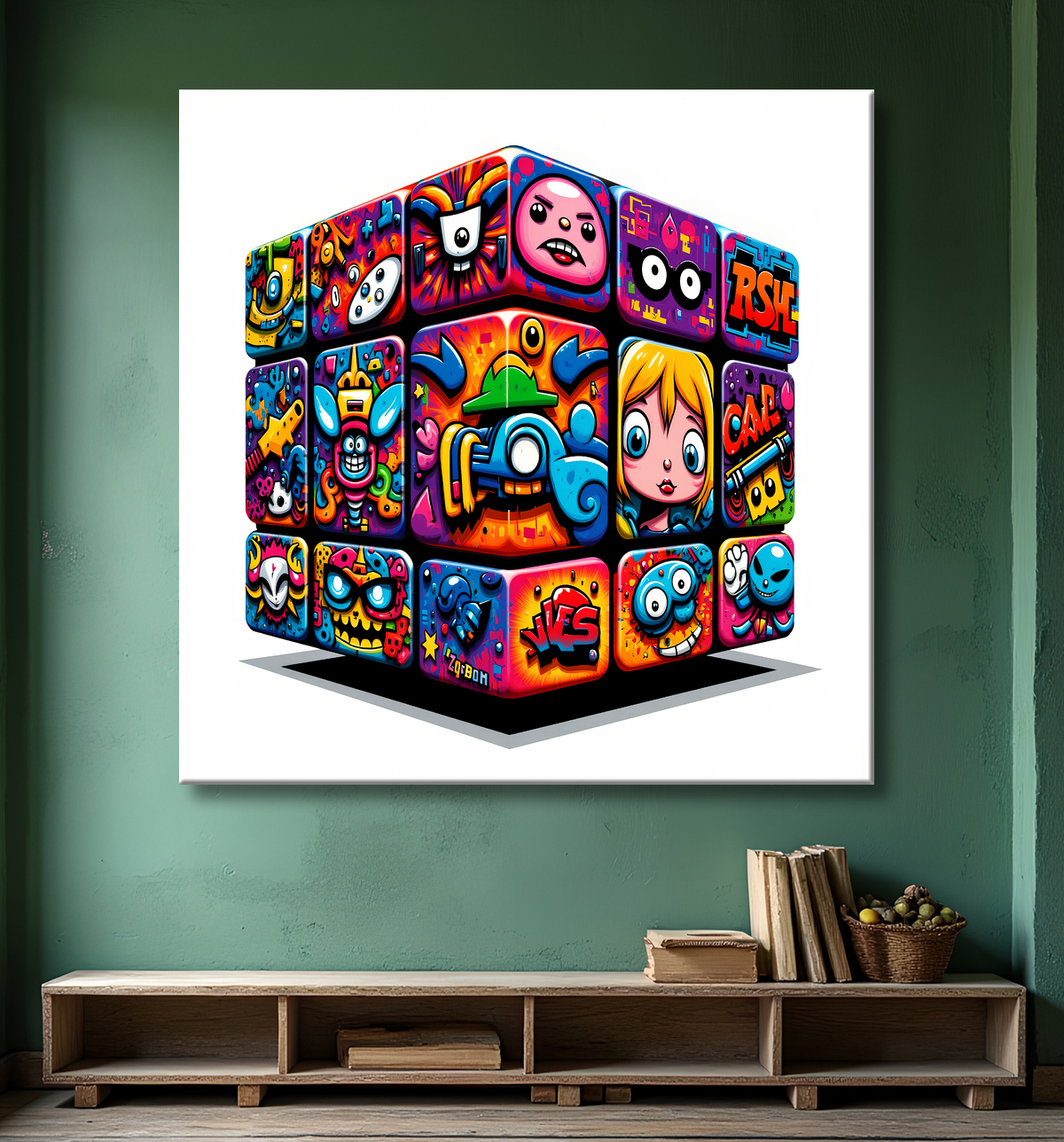 Tableau Rubik's Cube street art avec decor