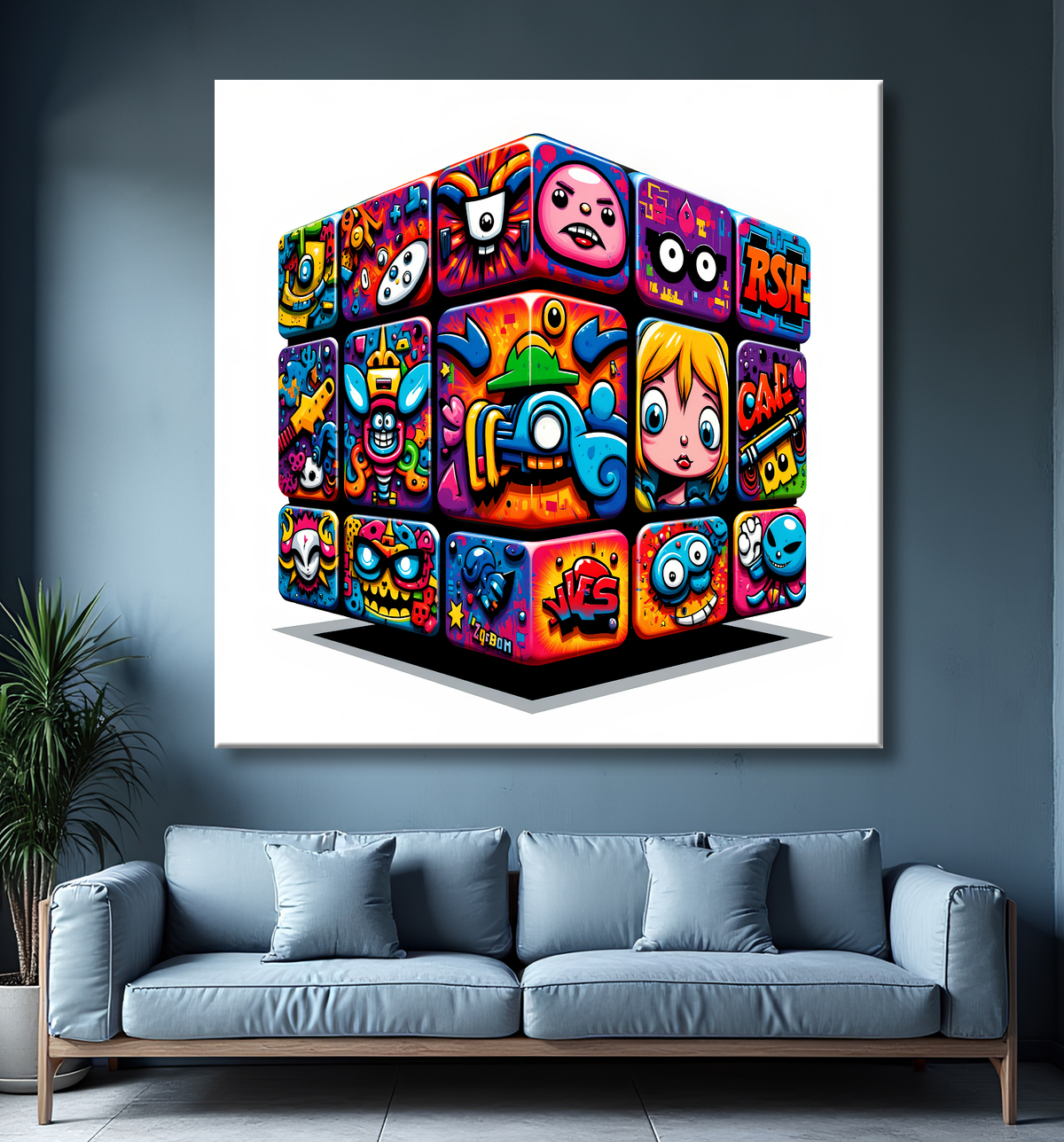 Tableau Rubik's Cube street art avec decor