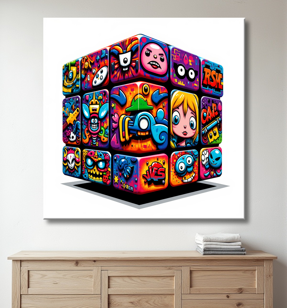 Tableau Rubik's Cube street art avec decor