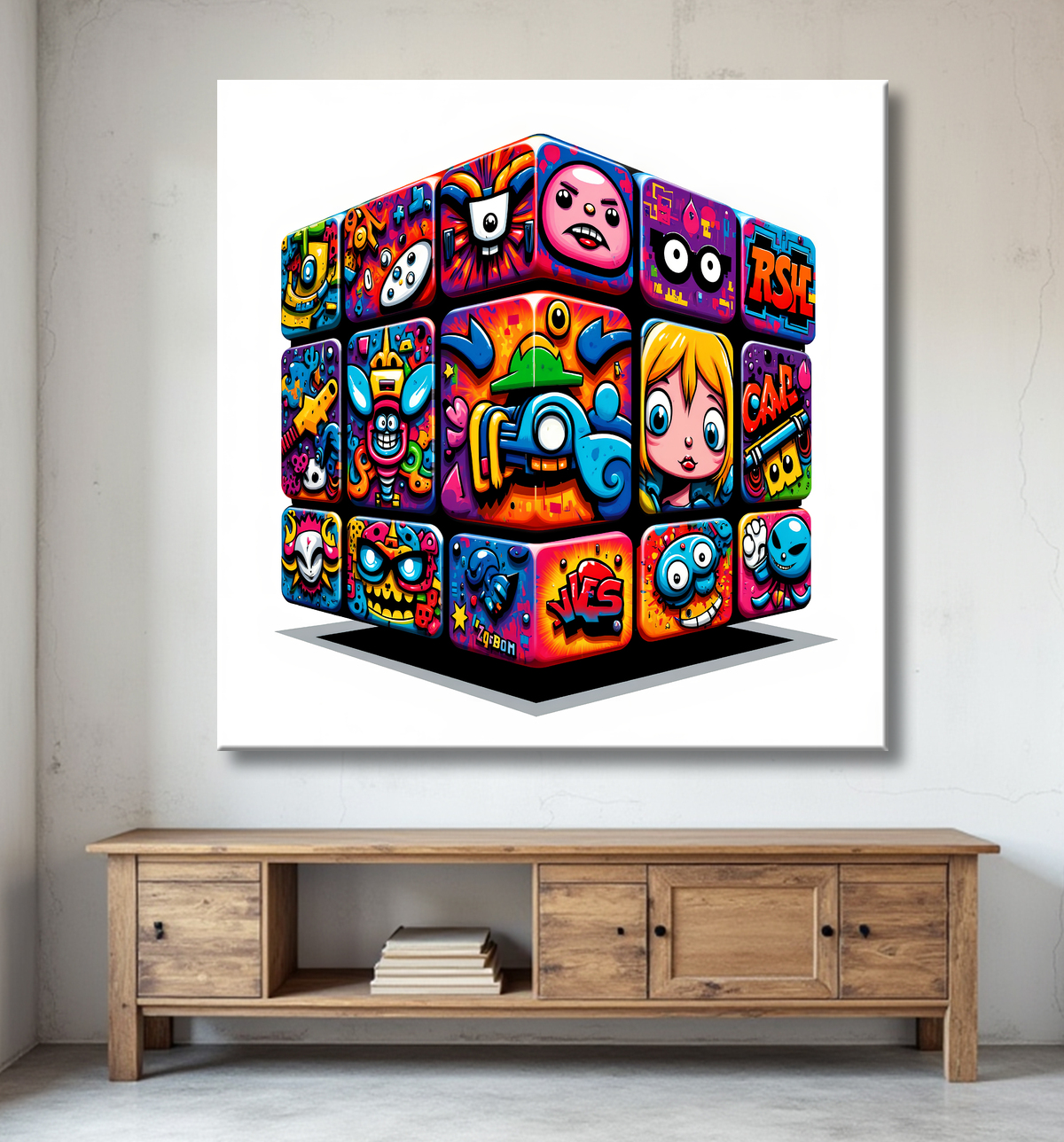 Tableau Rubik's Cube street art avec decor