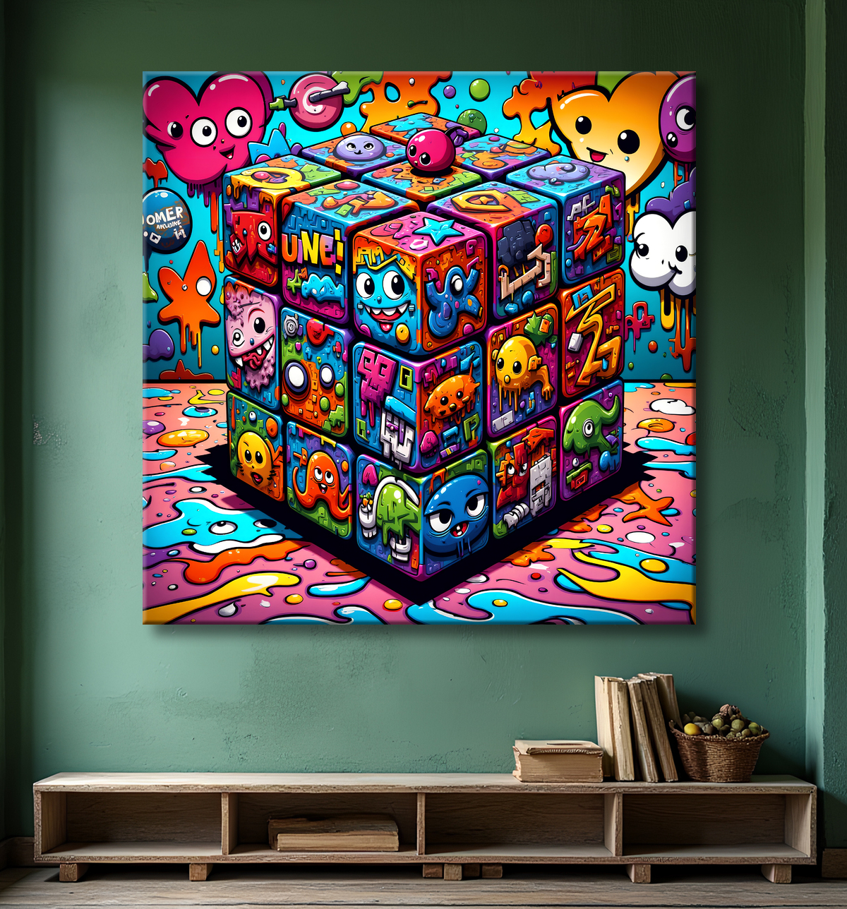 Tableau Rubik's Cube street art avec decor