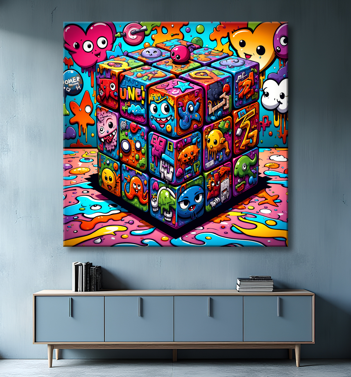 Tableau Rubik's Cube street art avec decor