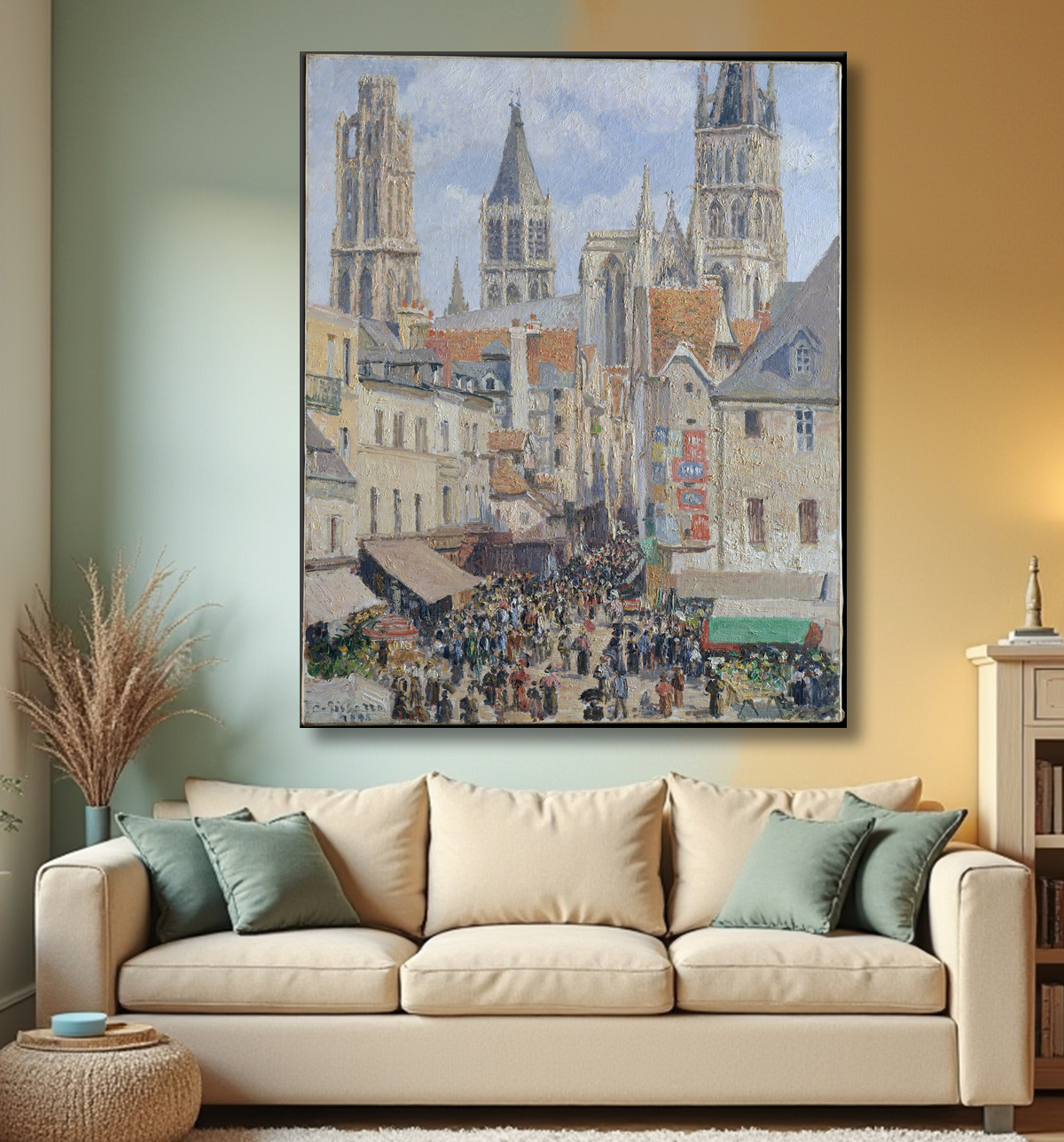Reproduction Rue de l'Épicerie, Rouen (Effect of Sunlight) de Camille Pissarro avec decor