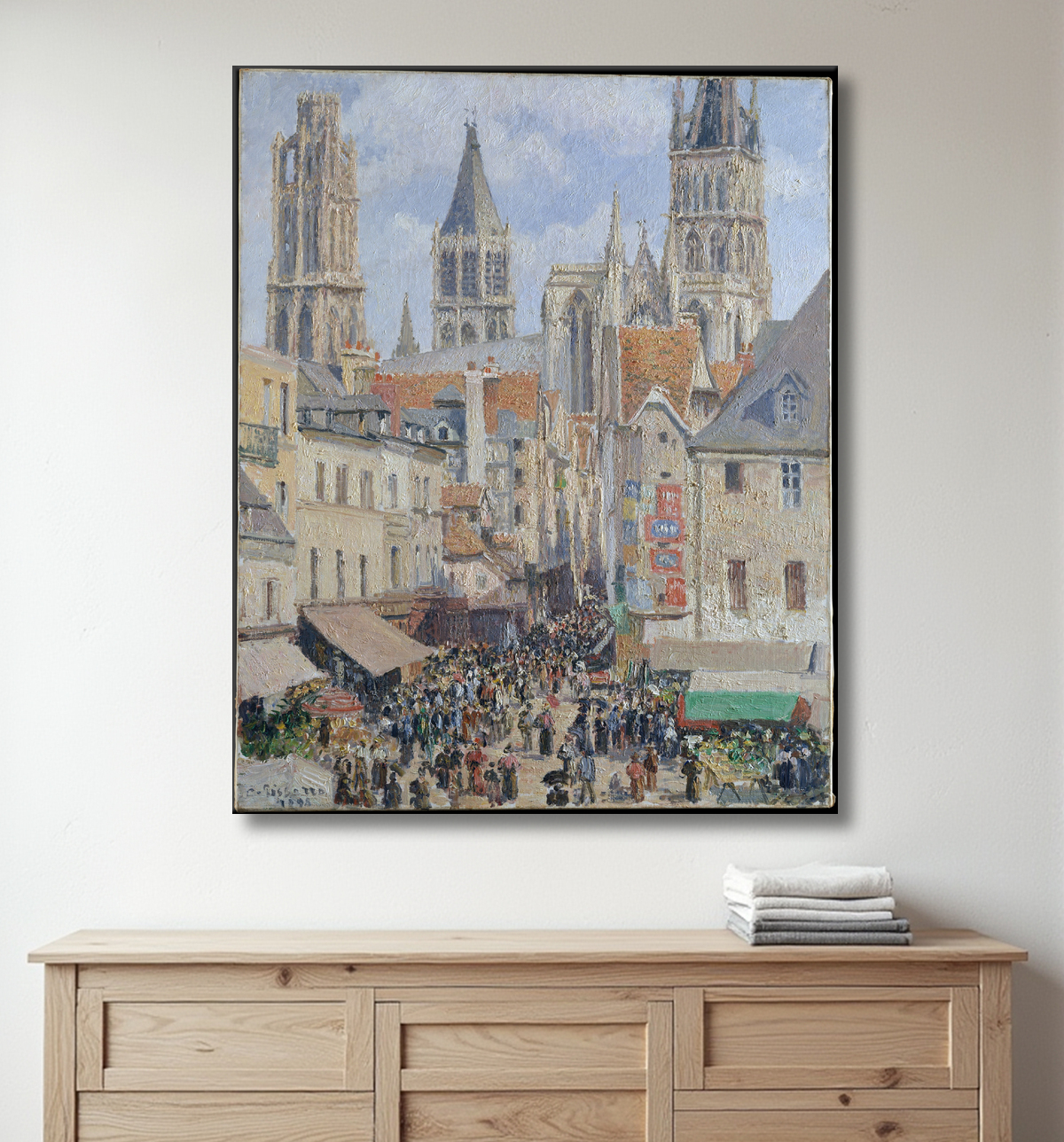 Reproduction Rue de l'Épicerie, Rouen (Effect of Sunlight) de Camille Pissarro avec decor