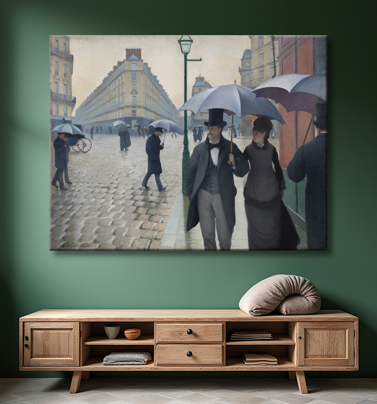 Reproduction Rue de Paris ; Jour de pluie de Gustave Caillebotte avec decor