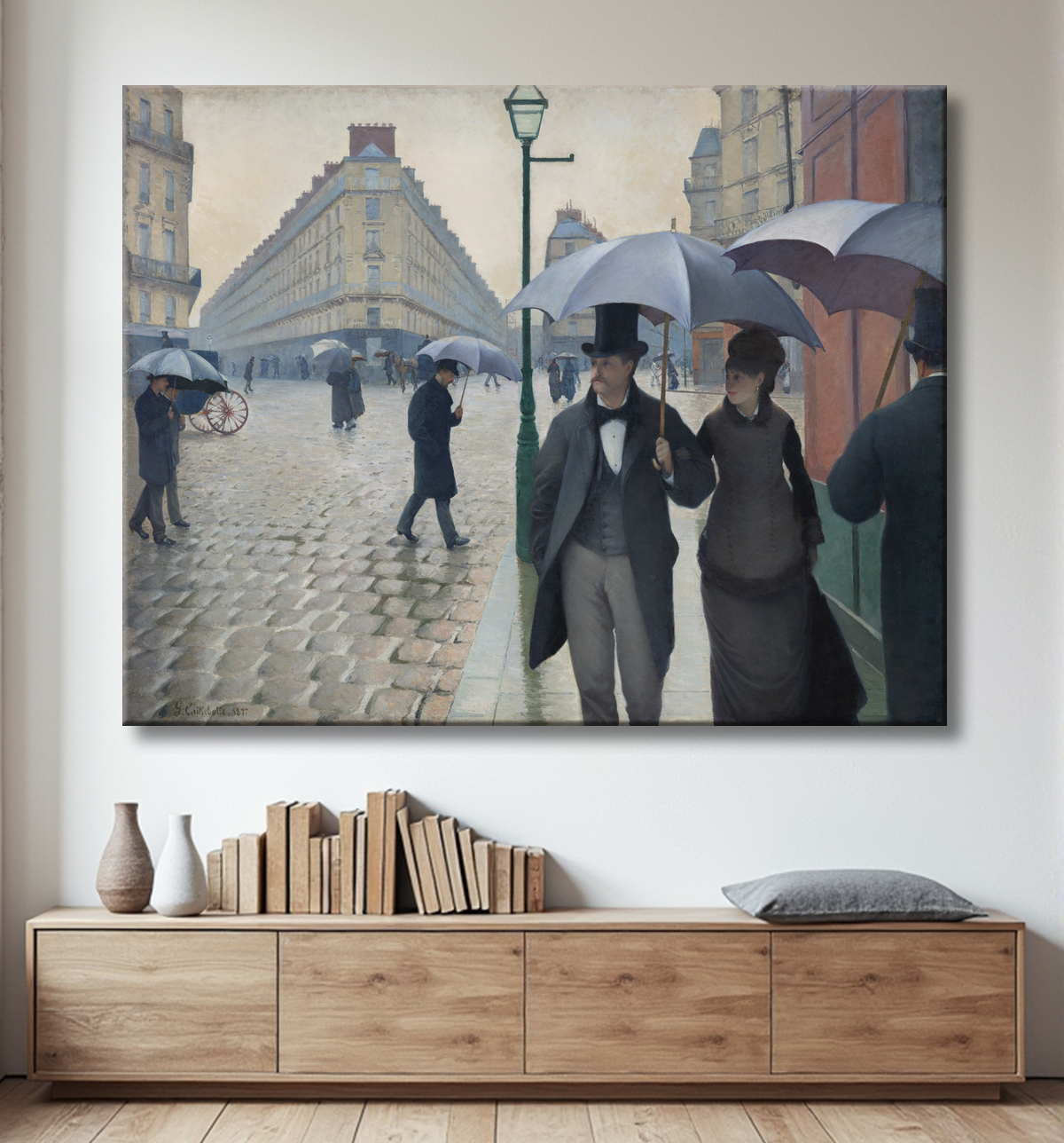 Reproduction Rue de Paris ; Jour de pluie de Gustave Caillebotte avec decor