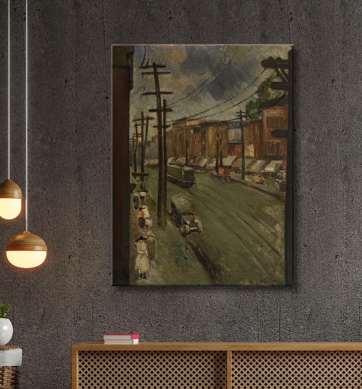 Reproduction Rue Principale, Montréal de Louis Wiesenberg, born Opator, Poland 1893-died New York City 1943 avec decor