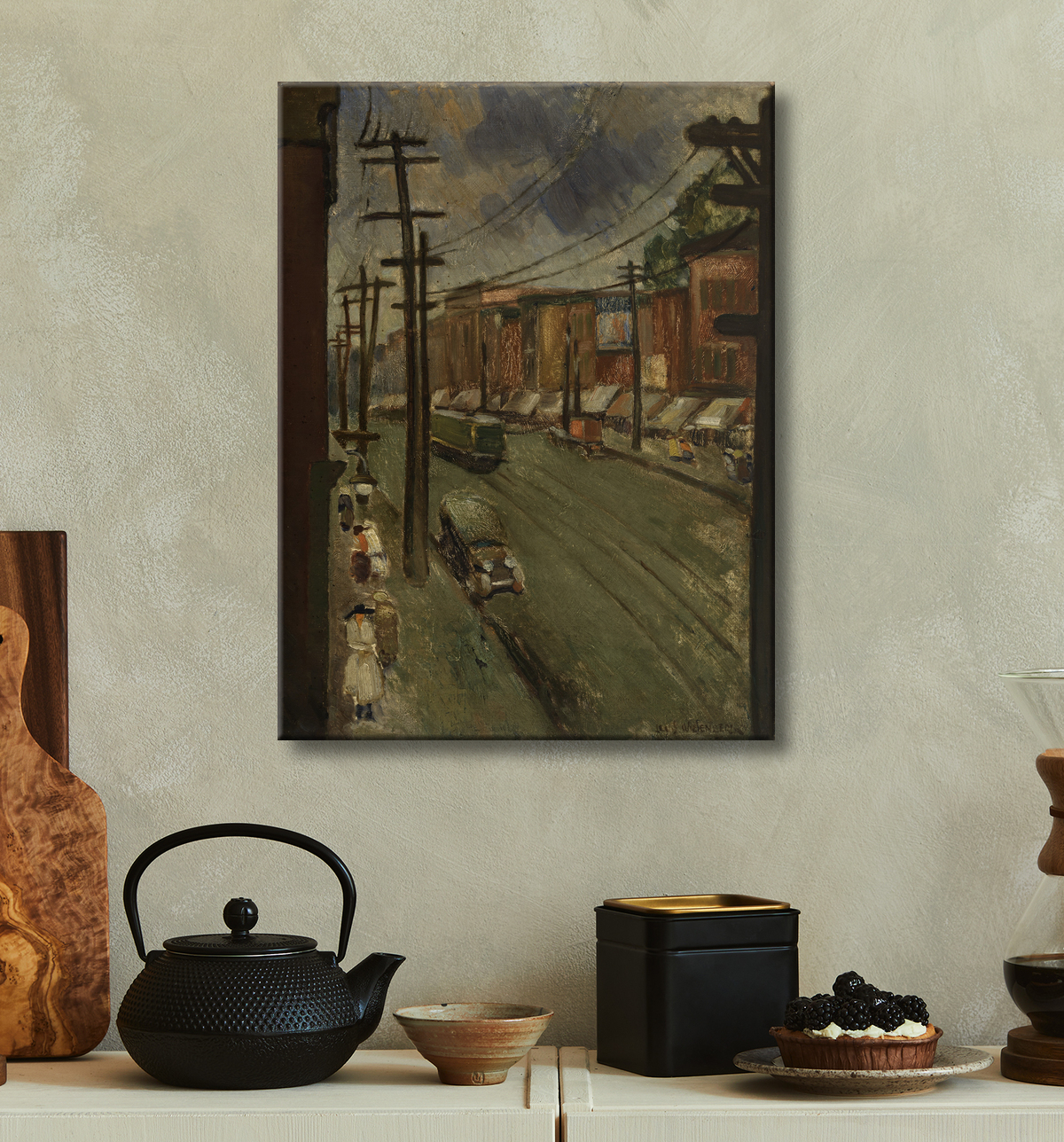 Reproduction Rue Principale, Montréal de Louis Wiesenberg, born Opator, Poland 1893-died New York City 1943 avec decor