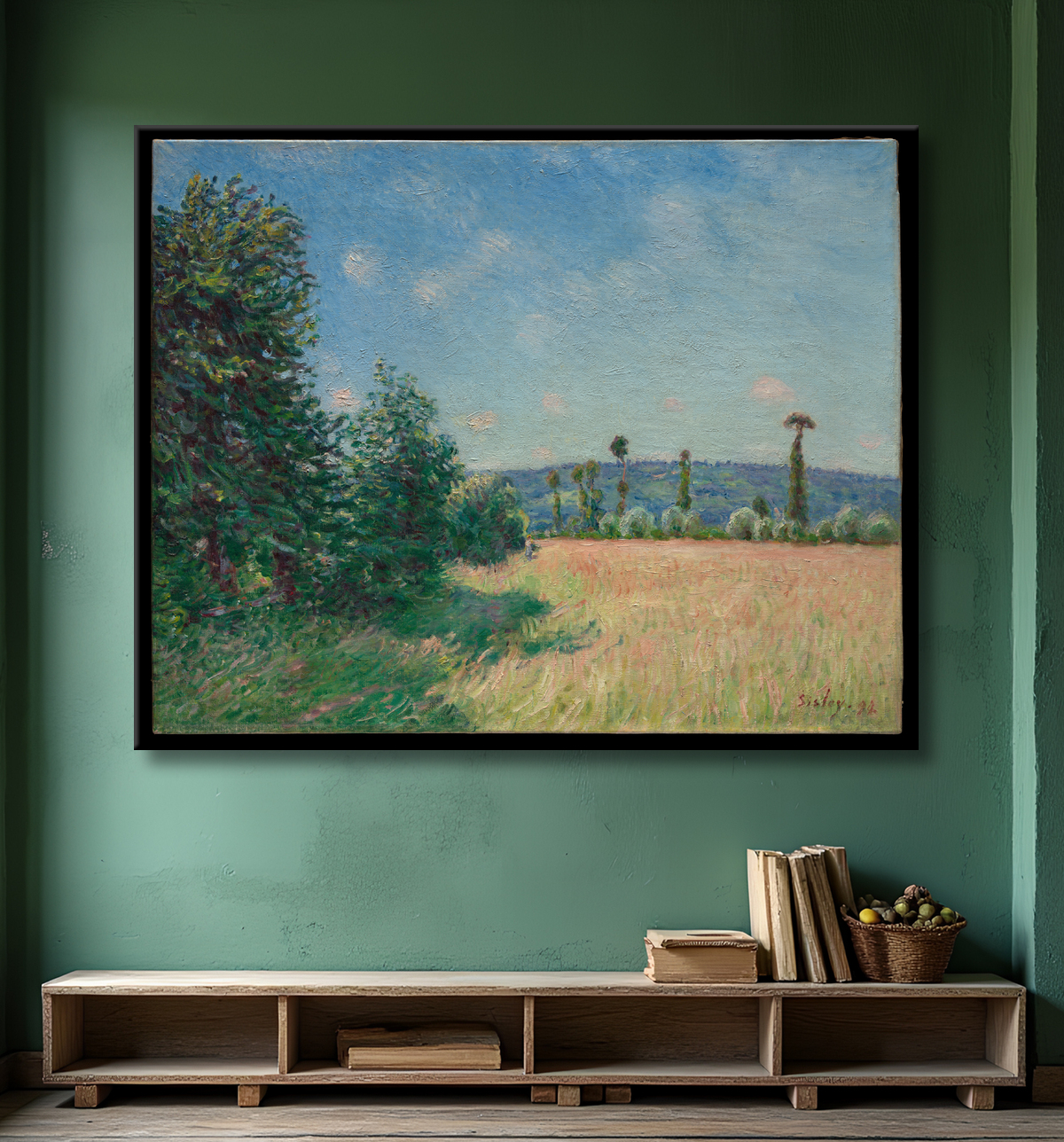 Reproduction Sahurs Meadows au soleil du matin de Alfred Sisley avec decor