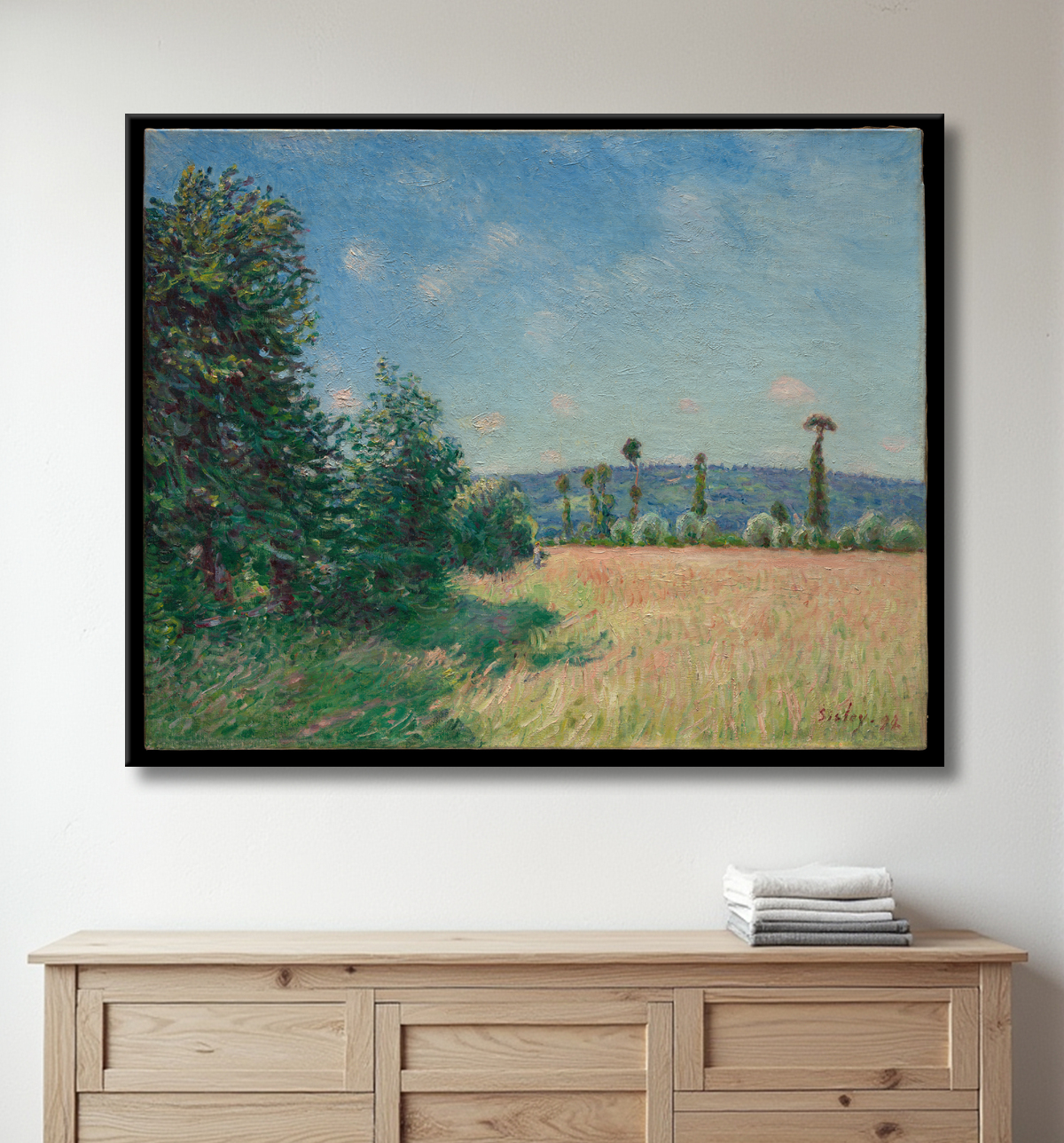 Reproduction Sahurs Meadows au soleil du matin de Alfred Sisley avec decor
