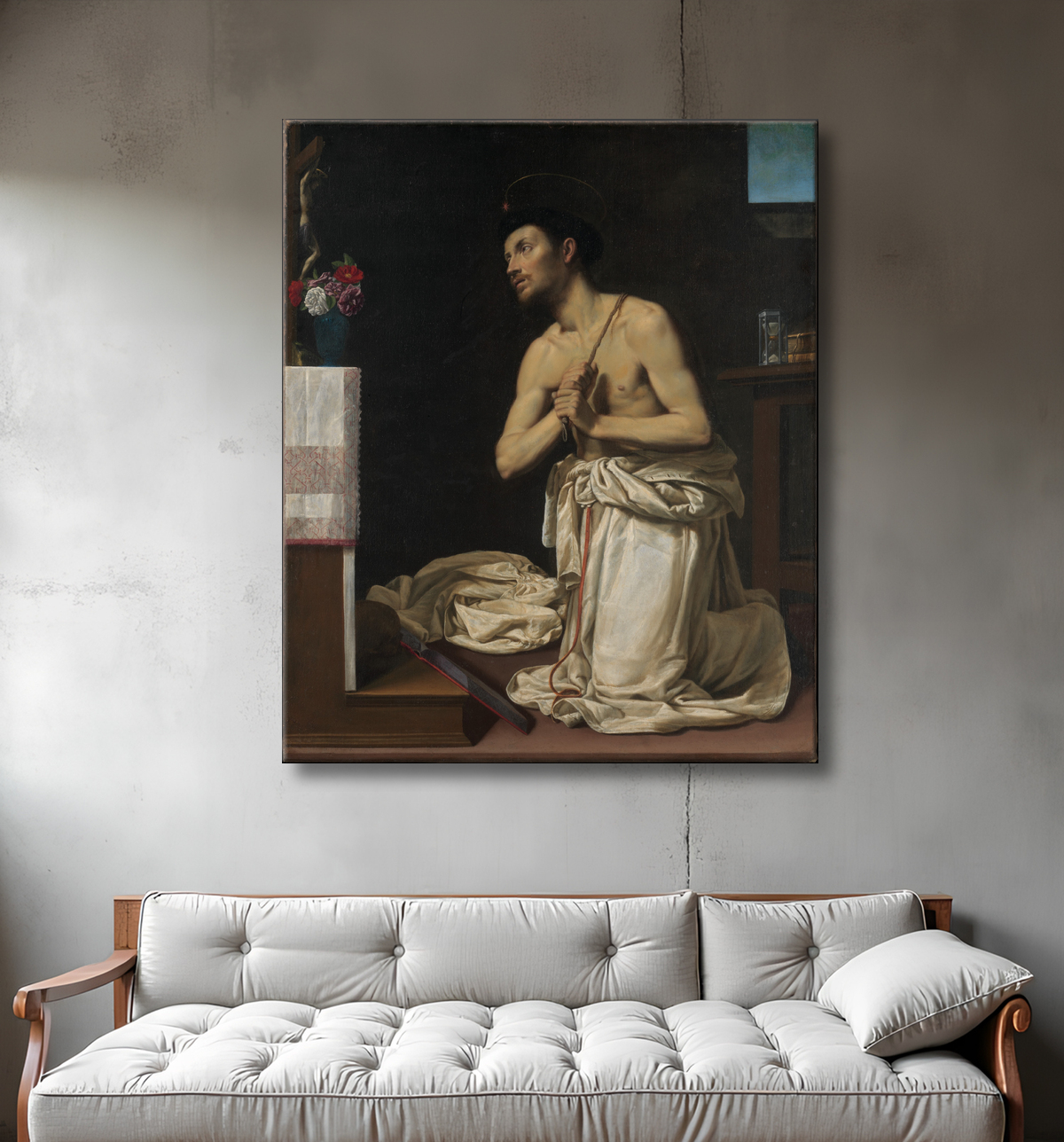 Reproduction Saint Dominique en pénitence de Filippo Tarchiani avec decor