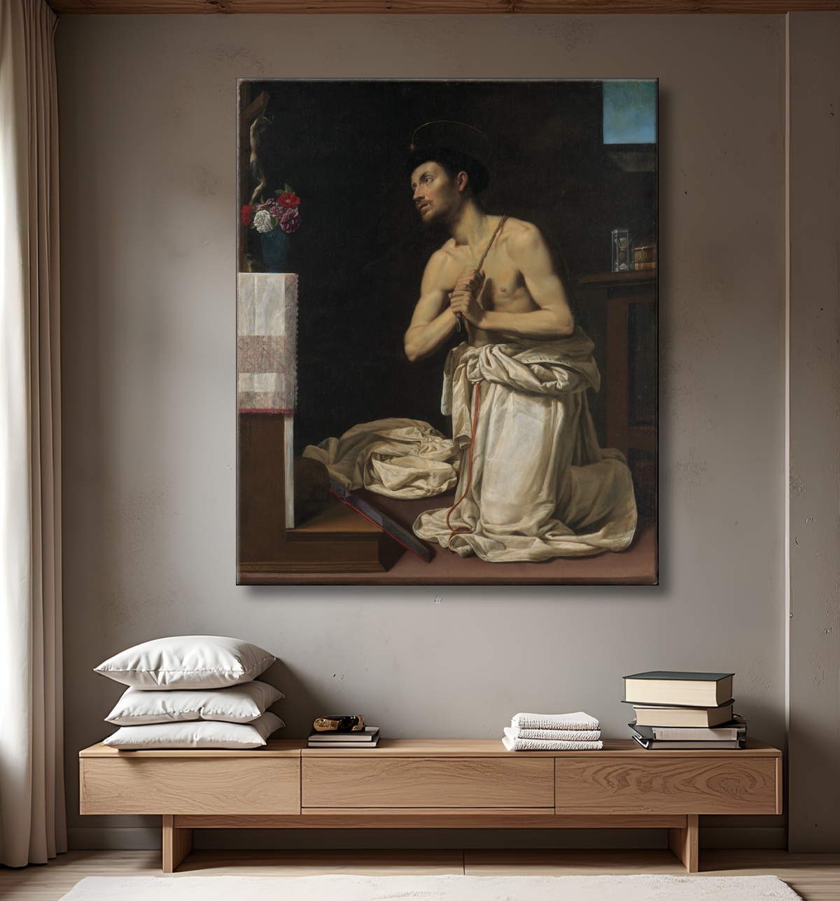 Reproduction Saint Dominique en pénitence de Filippo Tarchiani avec decor